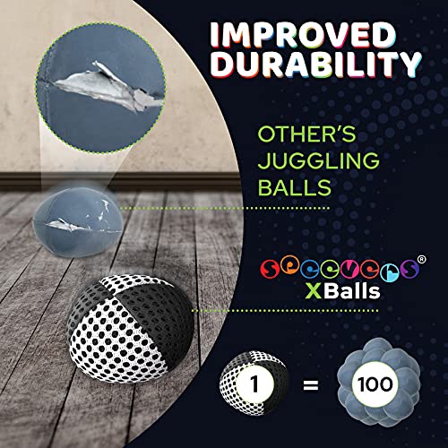 Speevers Xballs Juggling Balls Set of 3 for Beginners and Pros – 14 Colors, 2-Layer Net, Carry Case