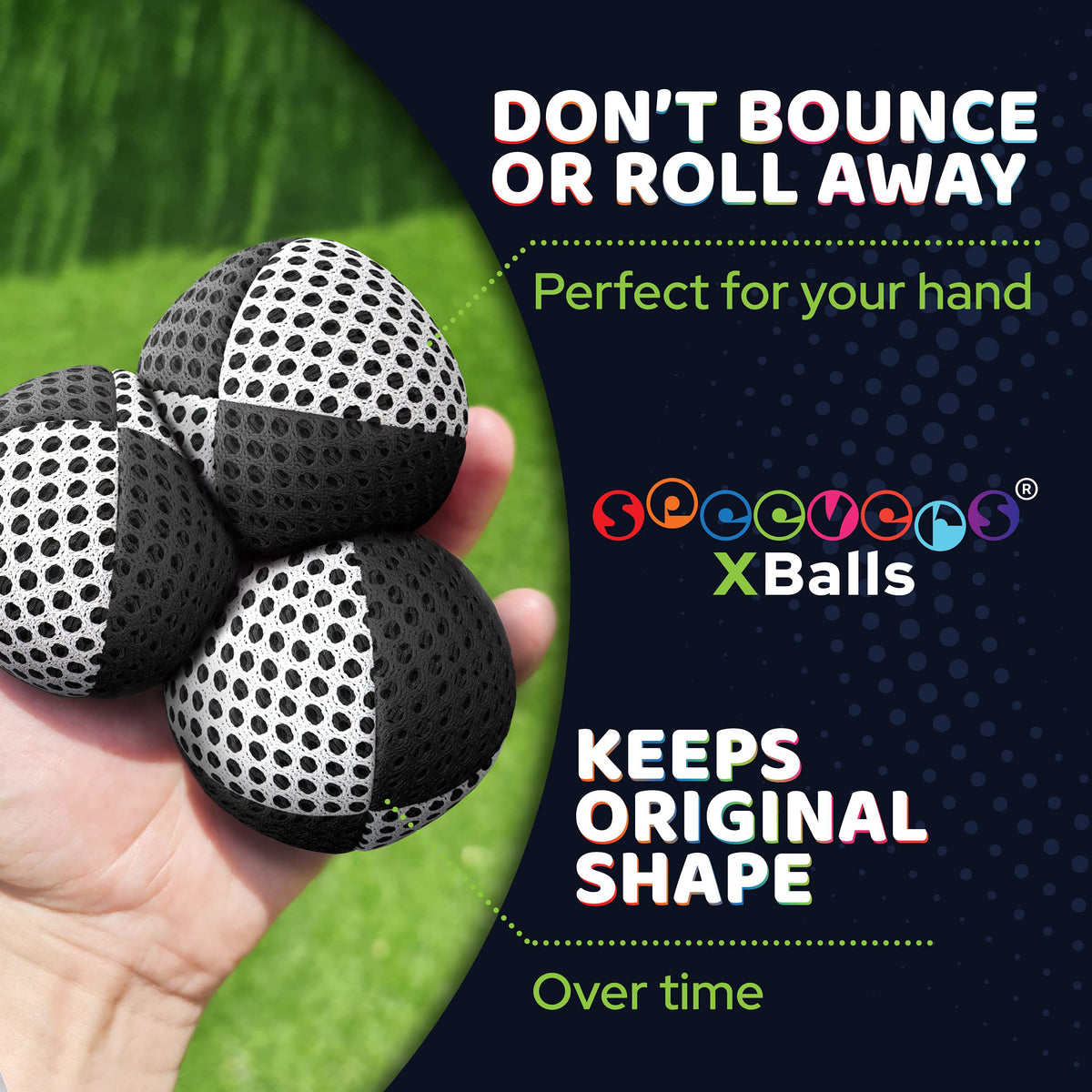 Speevers Xballs Juggling Balls Set of 3 for Beginners and Pros – 14 Colors, 2-Layer Net, Carry Case