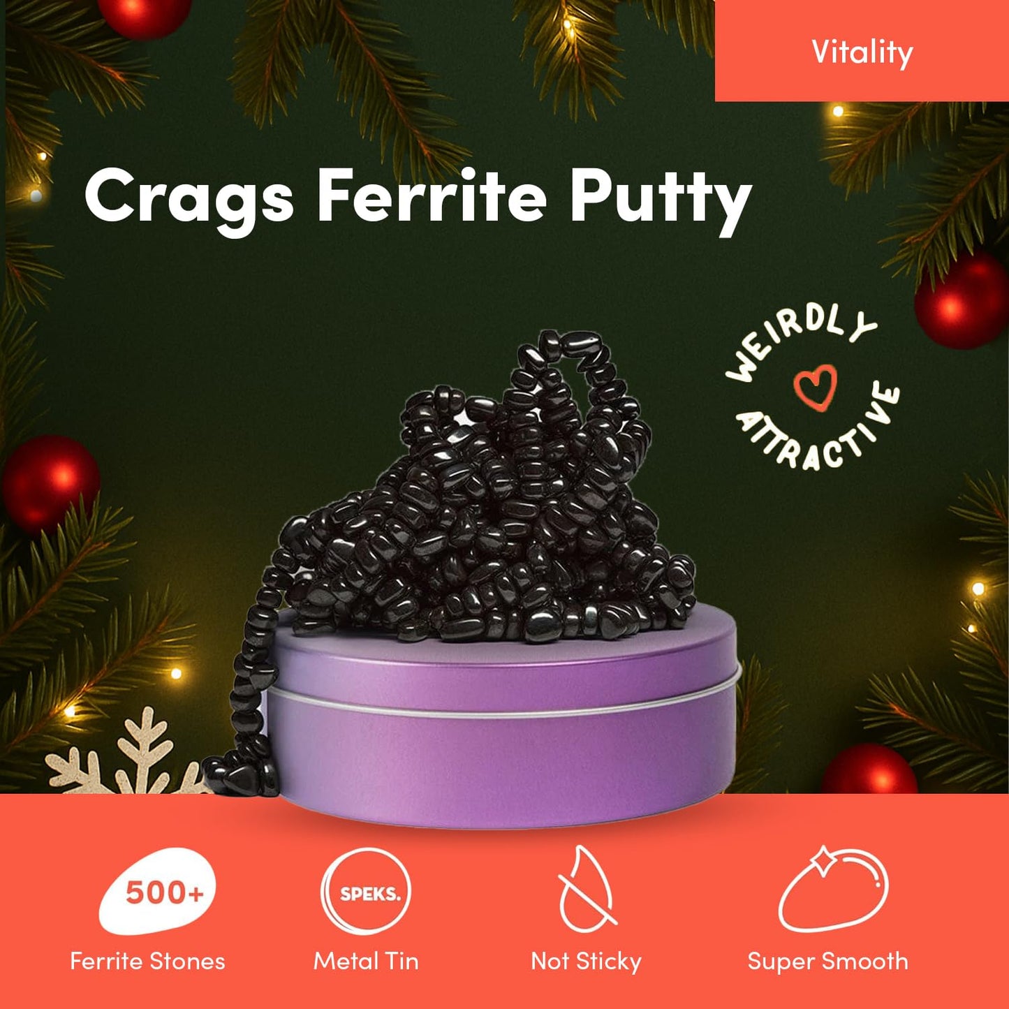 Speks Original Crags Ferrite Putty | 500+ Ferrite Stones in a Tin | Fidget Toy for Stress Relief, Sensory Desk Toy for Adults & Teens 14+ | Vitality, Medium