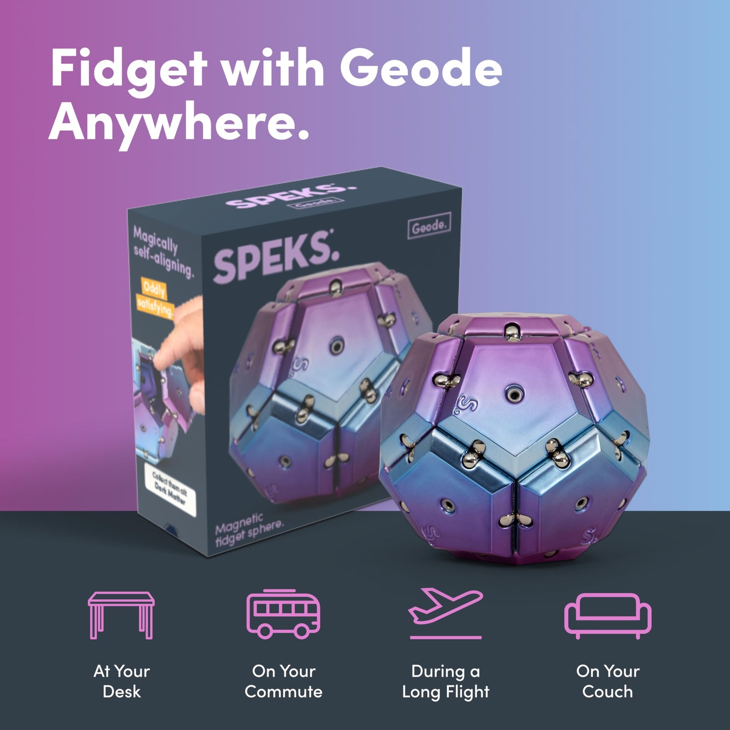 Speks Geode Magnetic Fidget Toy | Sensory Desk Toy for Adults & Teens 14+ | Purple