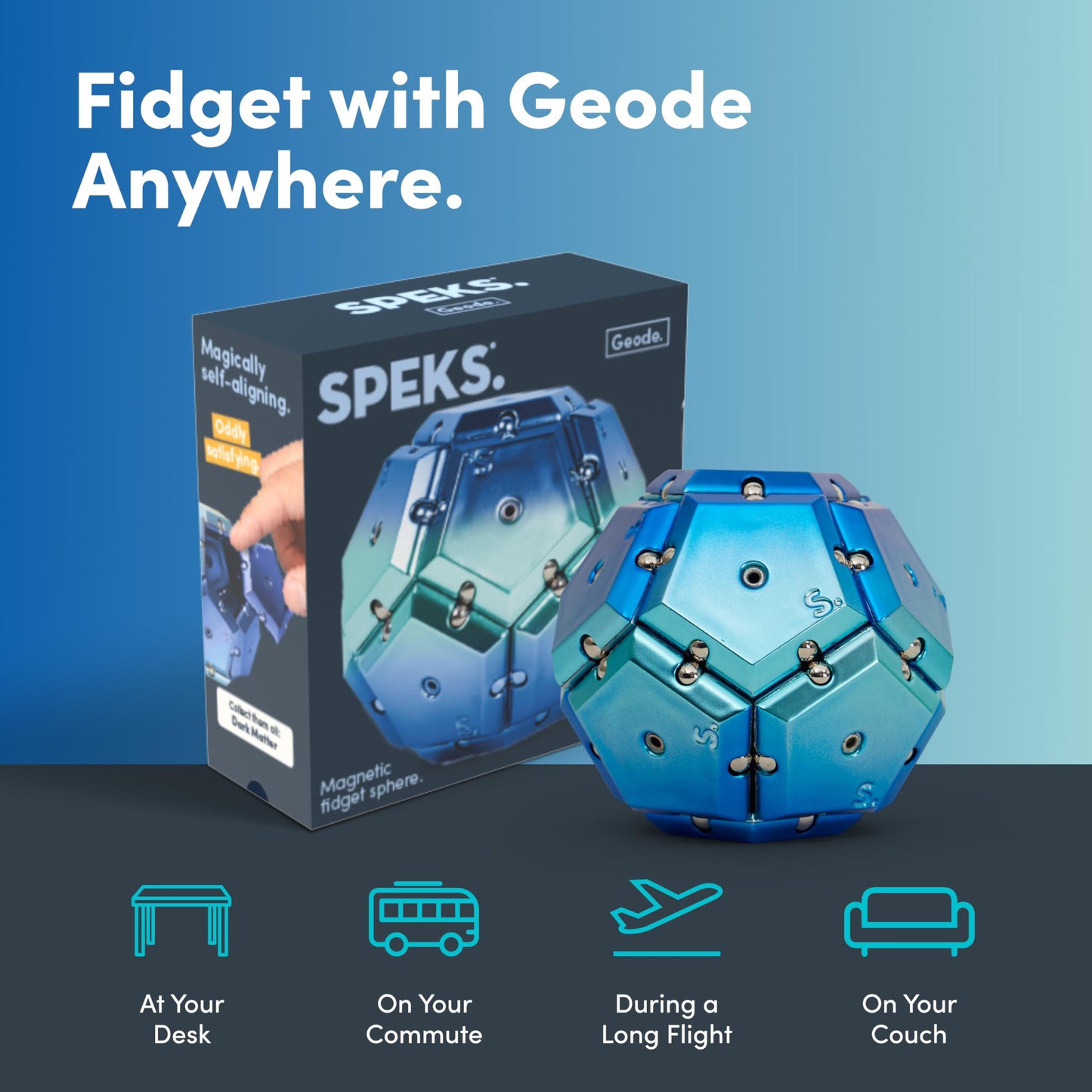Speks Geode Magnetic Fidget Toy | Sensory Desk Toy for Adults & Teens 14+ | Blue Sphere
