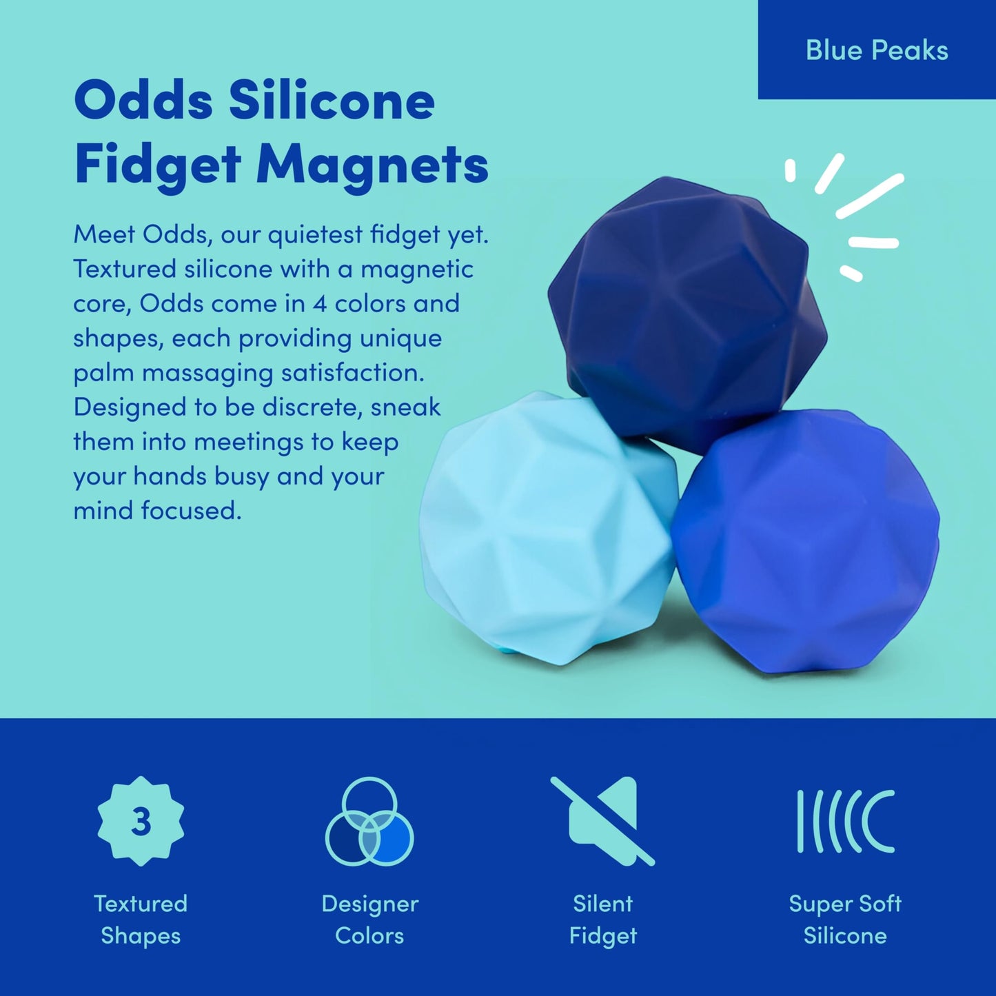 Speks Odds Soft Silicone Fidget Magnets – Silent Desk Toy for Adults & Teens, Blue