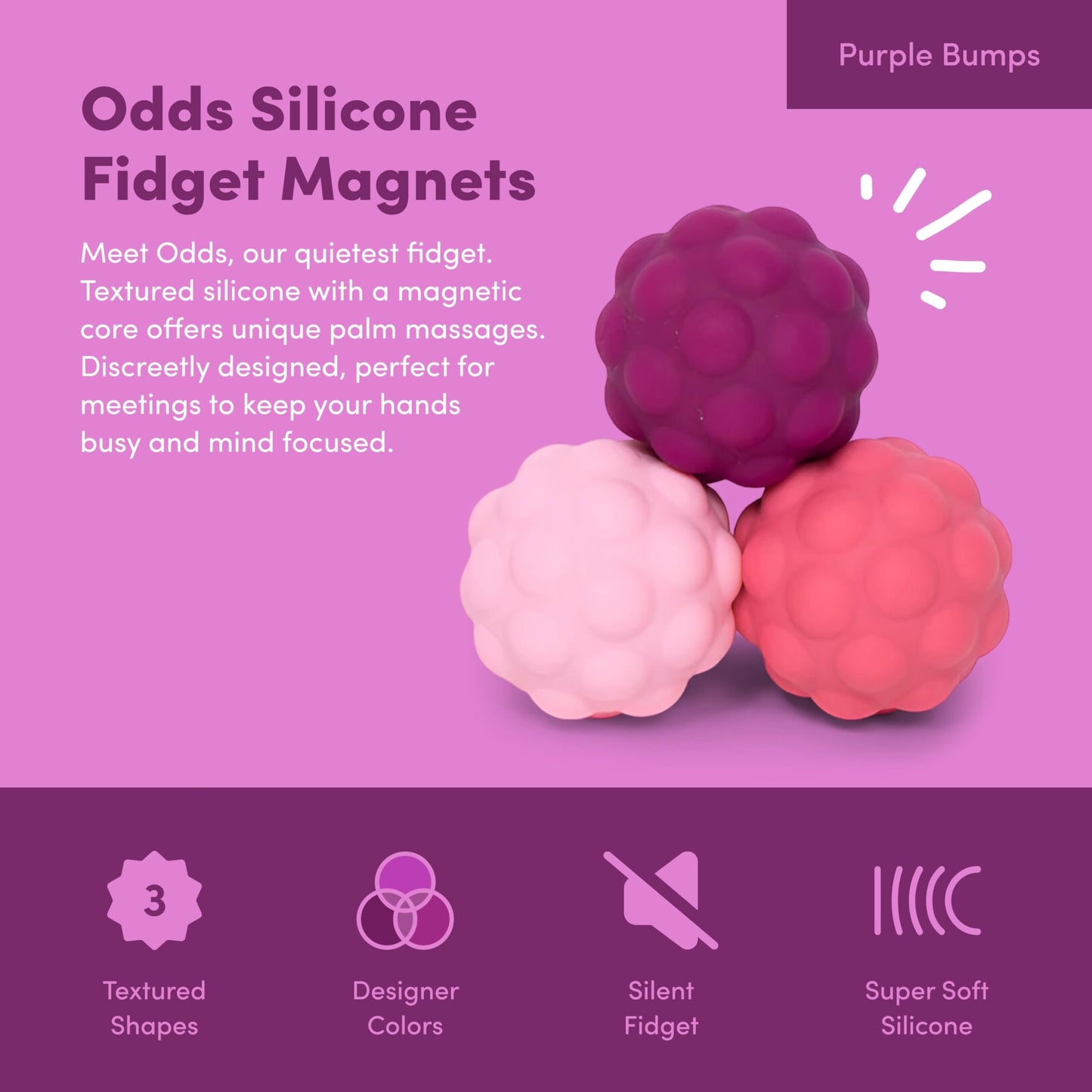 Speks Odds Soft Silicone Fidget Magnets | Silent Stress Relief Toys for Adults & Teens 14+ | Purple