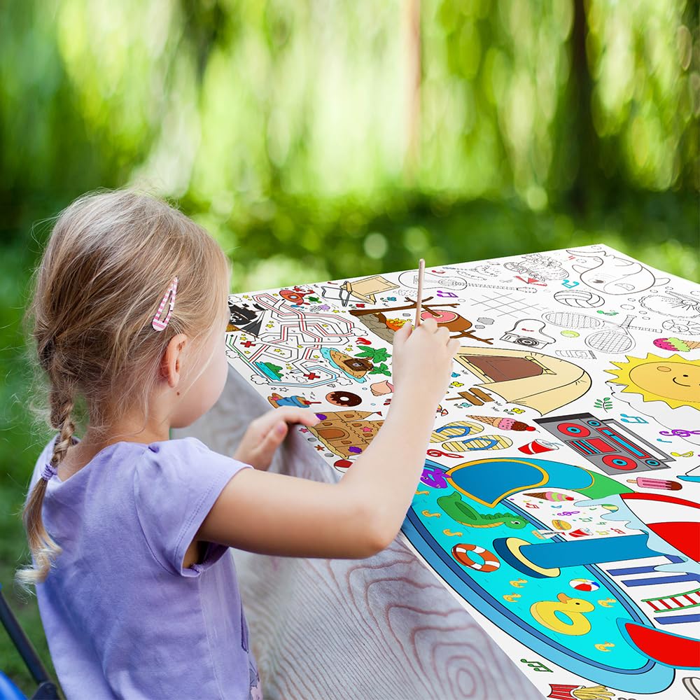 SPERINGEEN Summer Tablecloth Decorations – Coloring Games & Classroom Banner