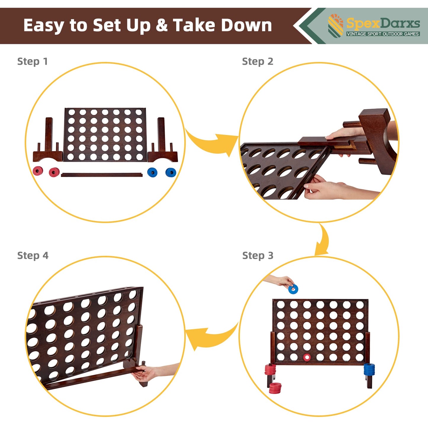 SpexDarxs Giant 4-in-a-Row Game | Wooden Jumbo Connect 4 for Indoor & Outdoor Fun