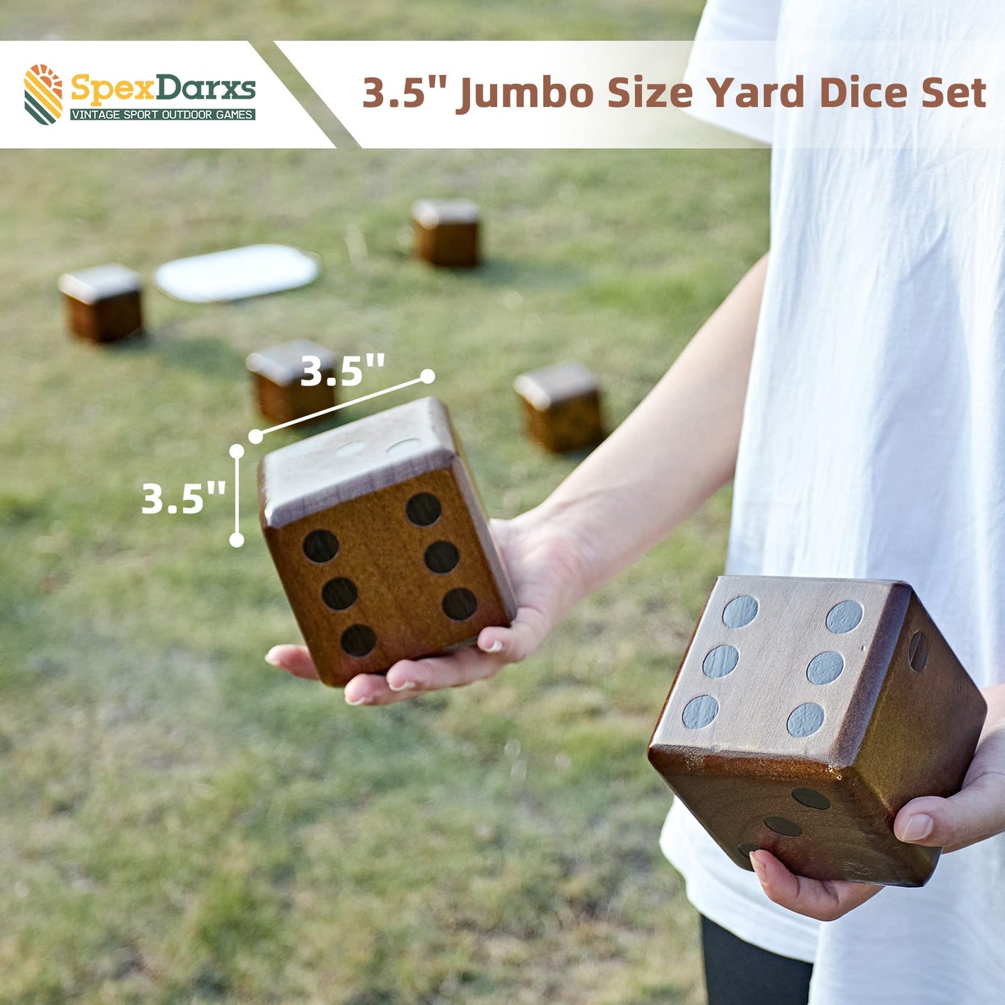 SpexDarxs Giant Yard Dice Set – 3.5-Inch Wooden Dice with Scoreboard & Carrying Bag