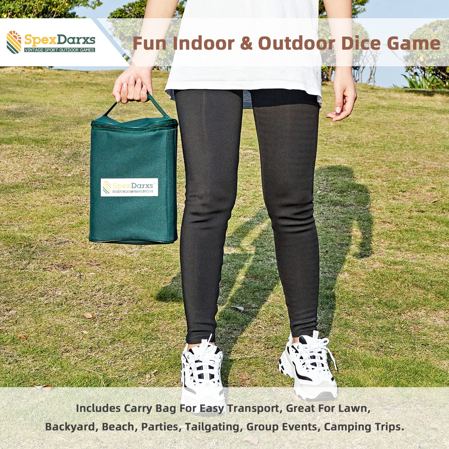 SpexDarxs Giant Yard Dice Set – 3.5-Inch Wooden Dice with Scoreboard & Carrying Bag