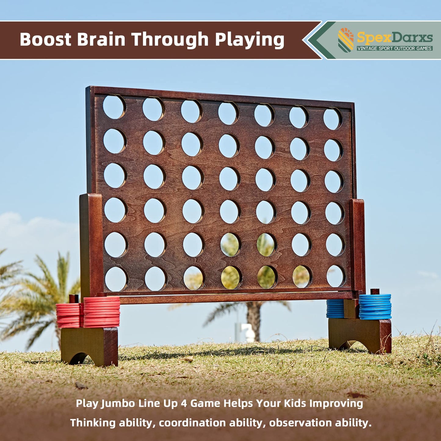 SpexDarxs Giant 4-in-a-Row Game | Wooden Jumbo Connect 4 for Indoor & Outdoor Fun