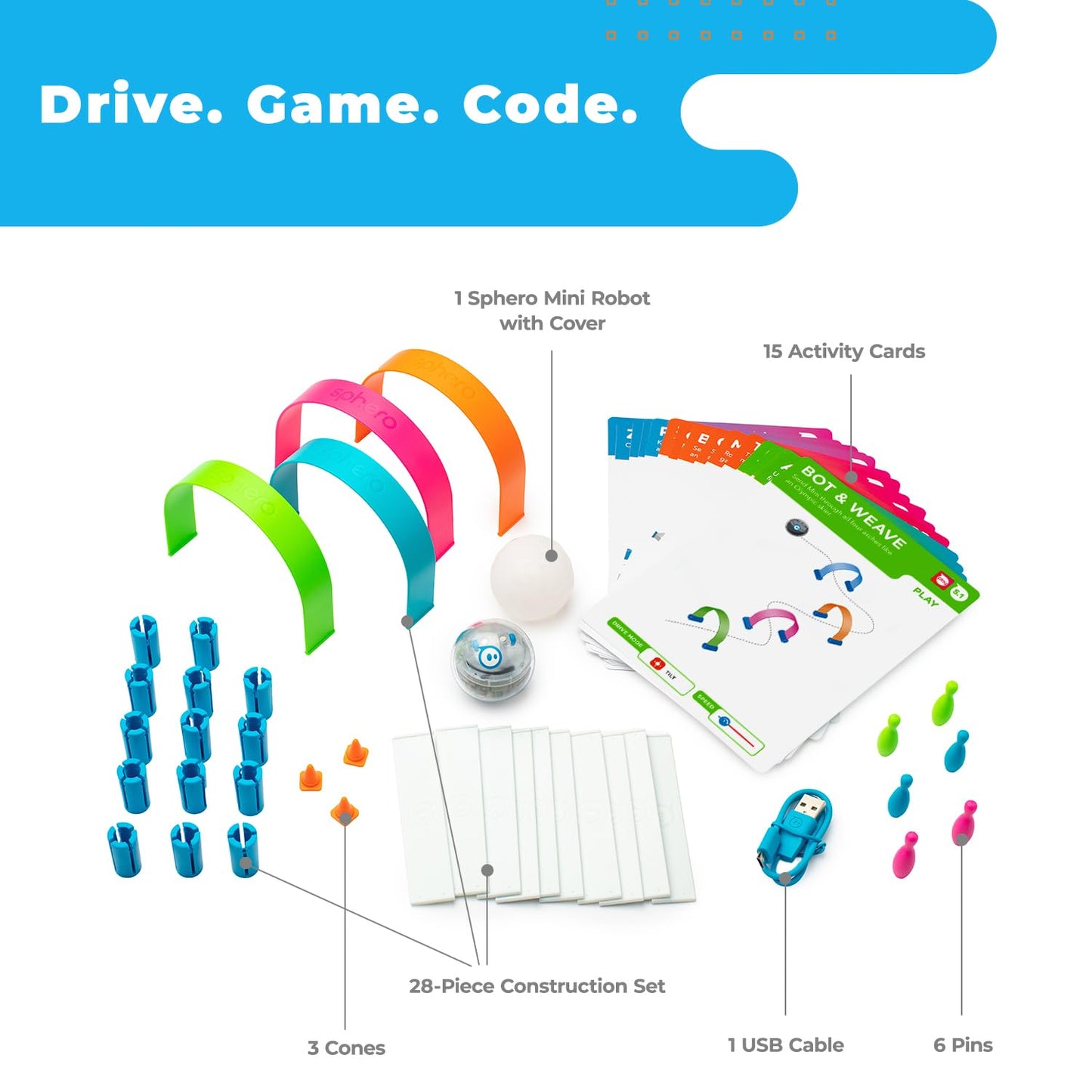 Sphero Mini Activity Kit — App-Enabled Coding Robot with 55-Piece Construction Set & Activity Cards, Bluetooth Connectivity, for Ages 8+