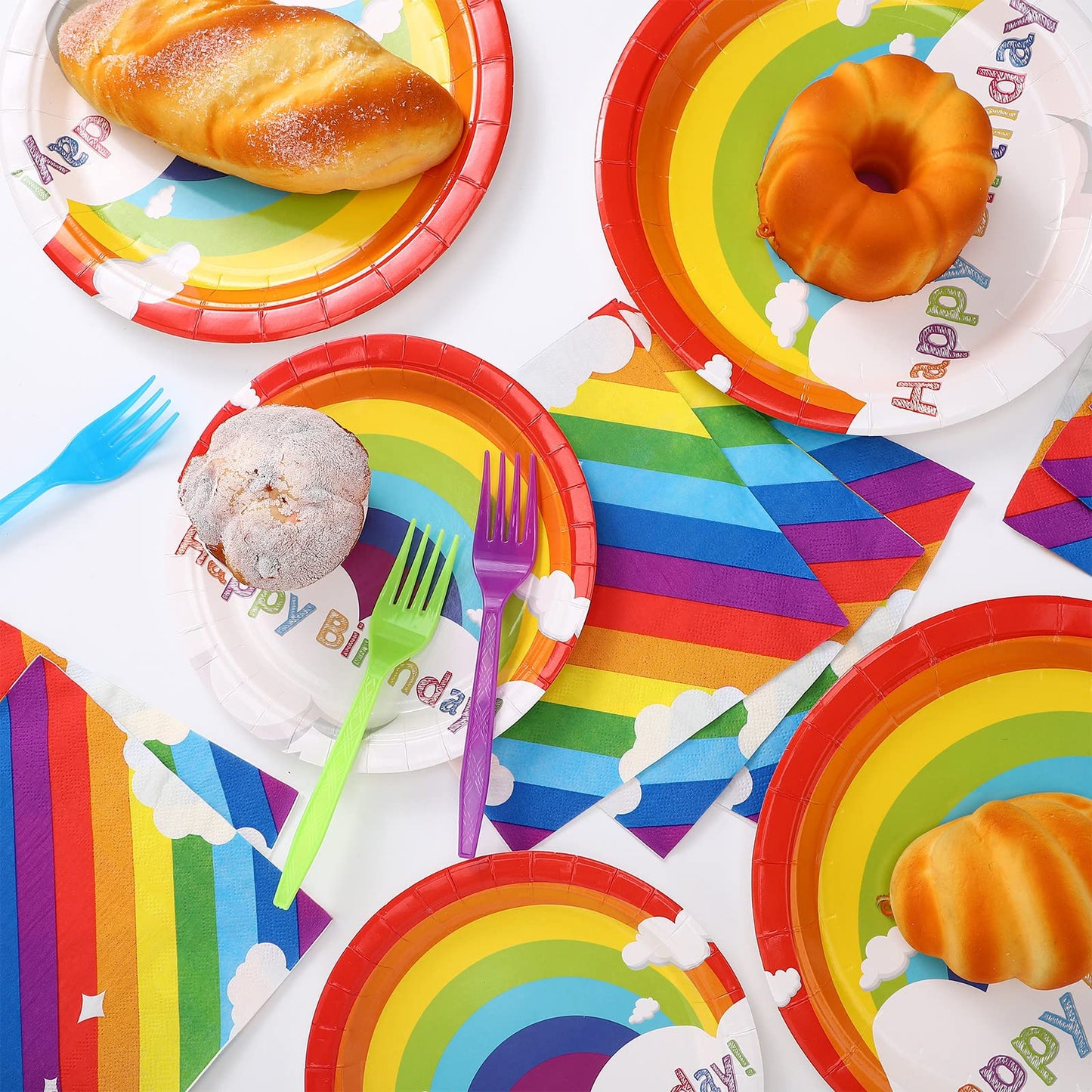 Spiareal Rainbow Party Supplies - 100 Pcs Set for 20 Guests | 7in & 9in Plates, Napkins, Forks & Spoons