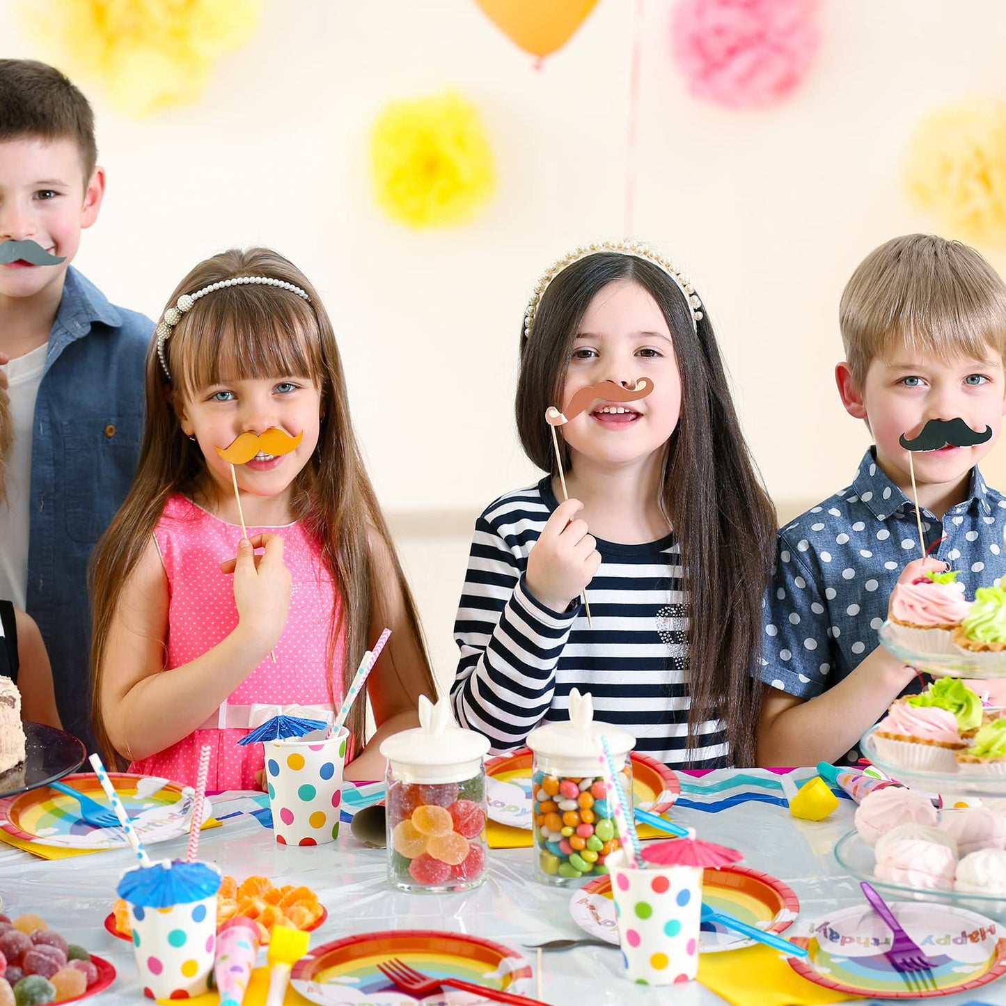 Spiareal Rainbow Party Supplies - 100 Pcs Set for 20 Guests | 7in & 9in Plates, Napkins, Forks & Spoons