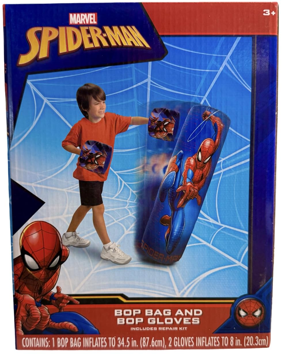 Spiderman Inflatable Bop Bag & Gloves Set for Kids – Freestanding Boxing Toy (34.5-inch)