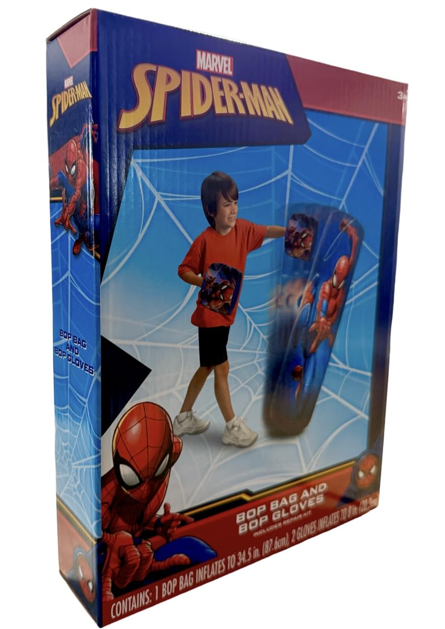 Spiderman Inflatable Bop Bag & Gloves Set for Kids – Freestanding Boxing Toy (34.5-inch)