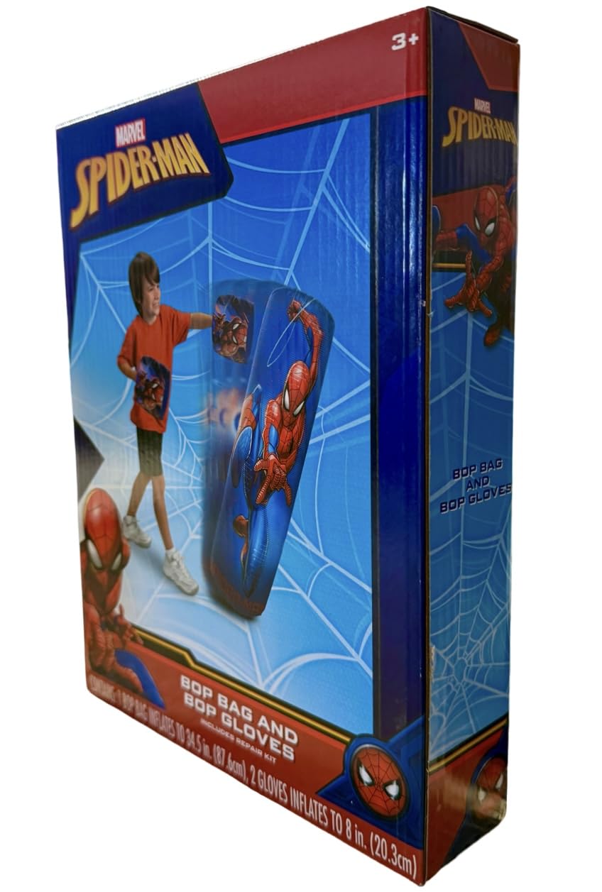 Spiderman Inflatable Bop Bag & Gloves Set for Kids – Freestanding Boxing Toy (34.5-inch)