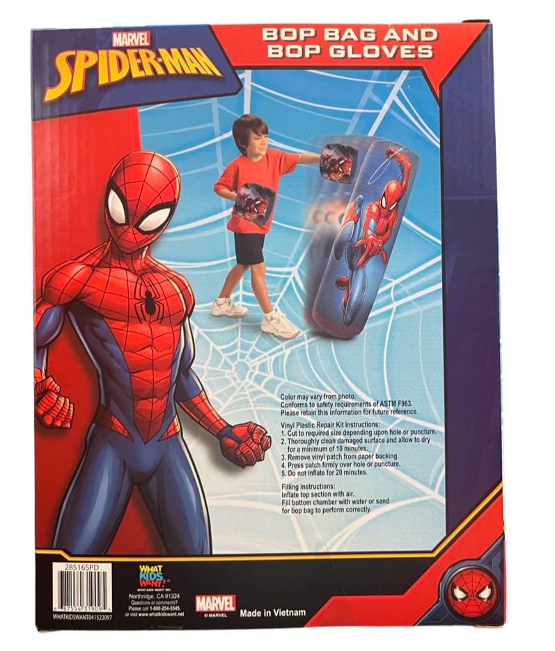 Spiderman Inflatable Bop Bag & Gloves Set for Kids – Freestanding Boxing Toy (34.5-inch)