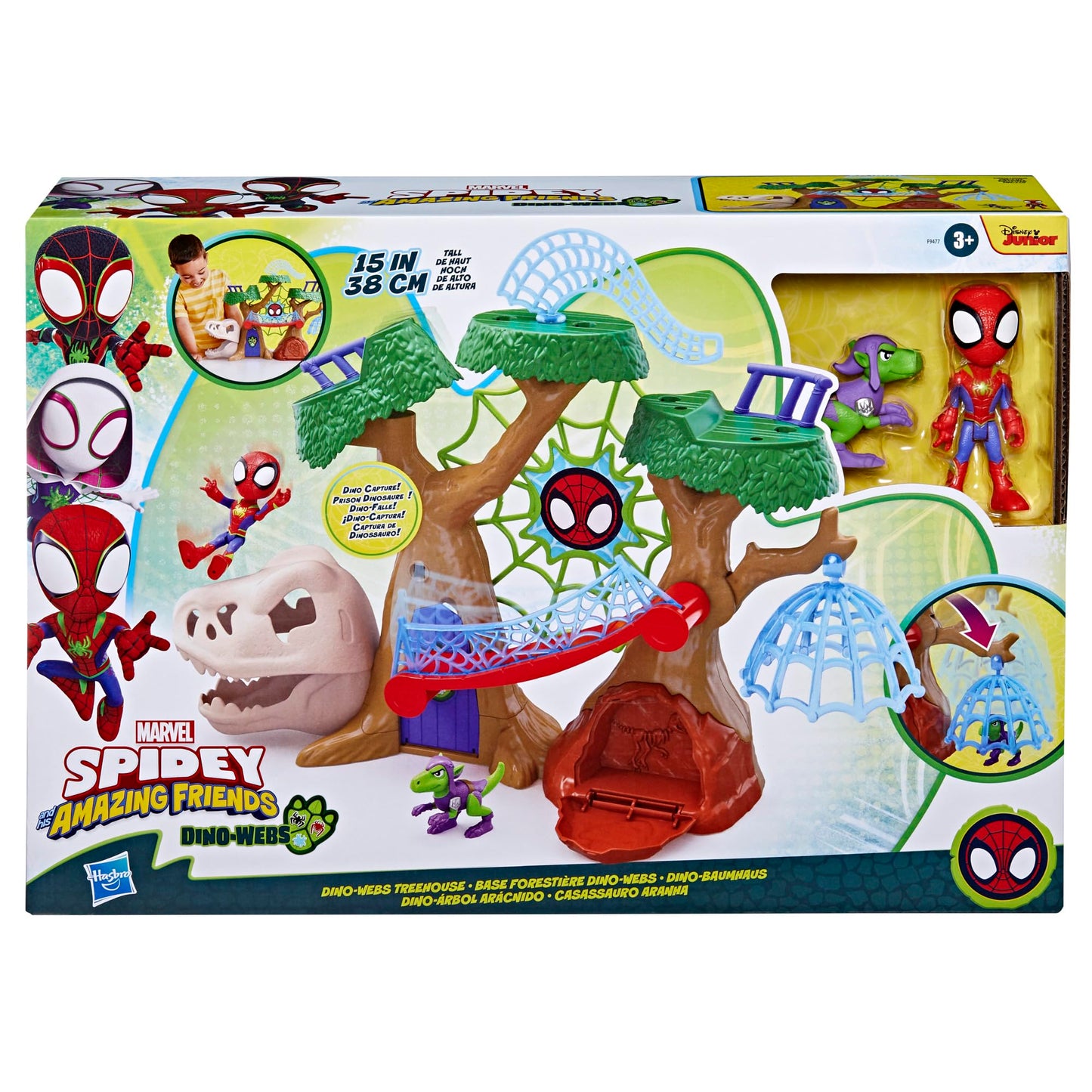 Spidey Dino-Webs Treehouse Playset – 4-Inch Spidey & Goblin Raptor, Ages 3+