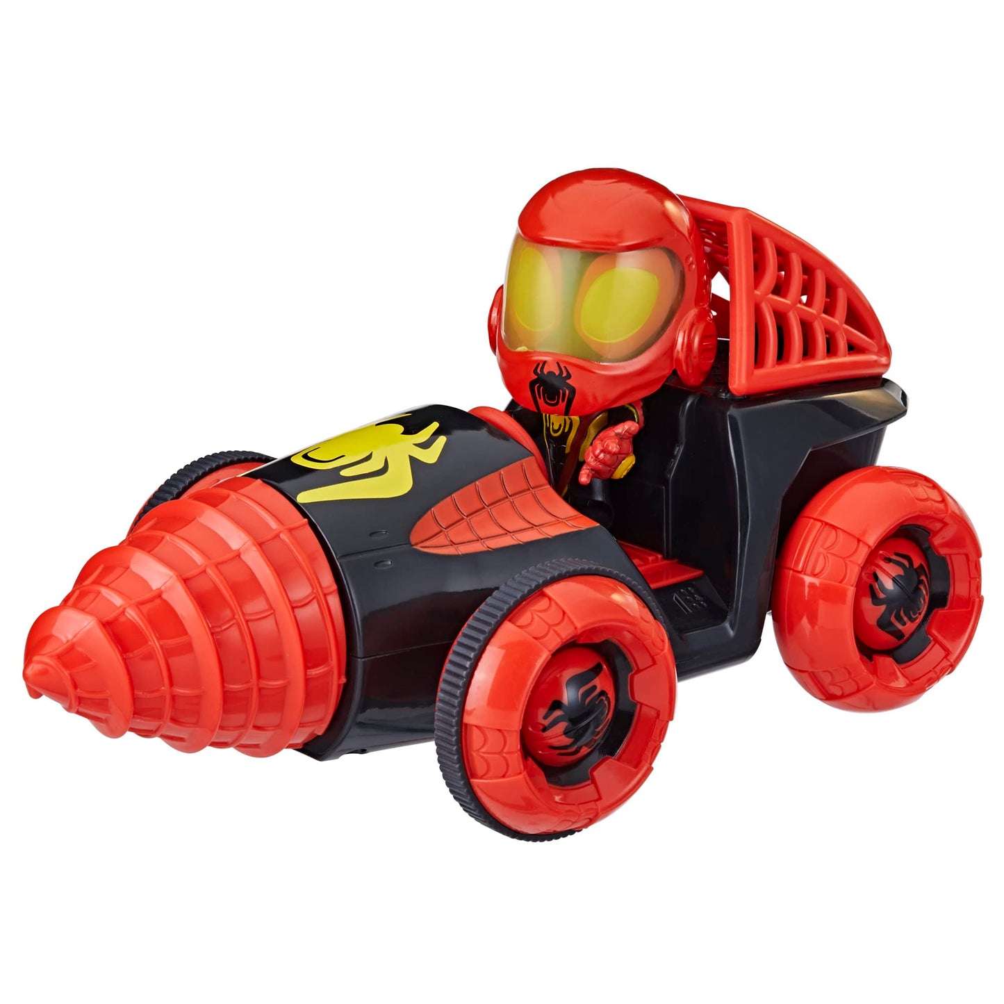 Spidey and His Amazing Friends Web-Spinners Miles Drill Spinner Car Playset – 4-Inch Figure & Accessory