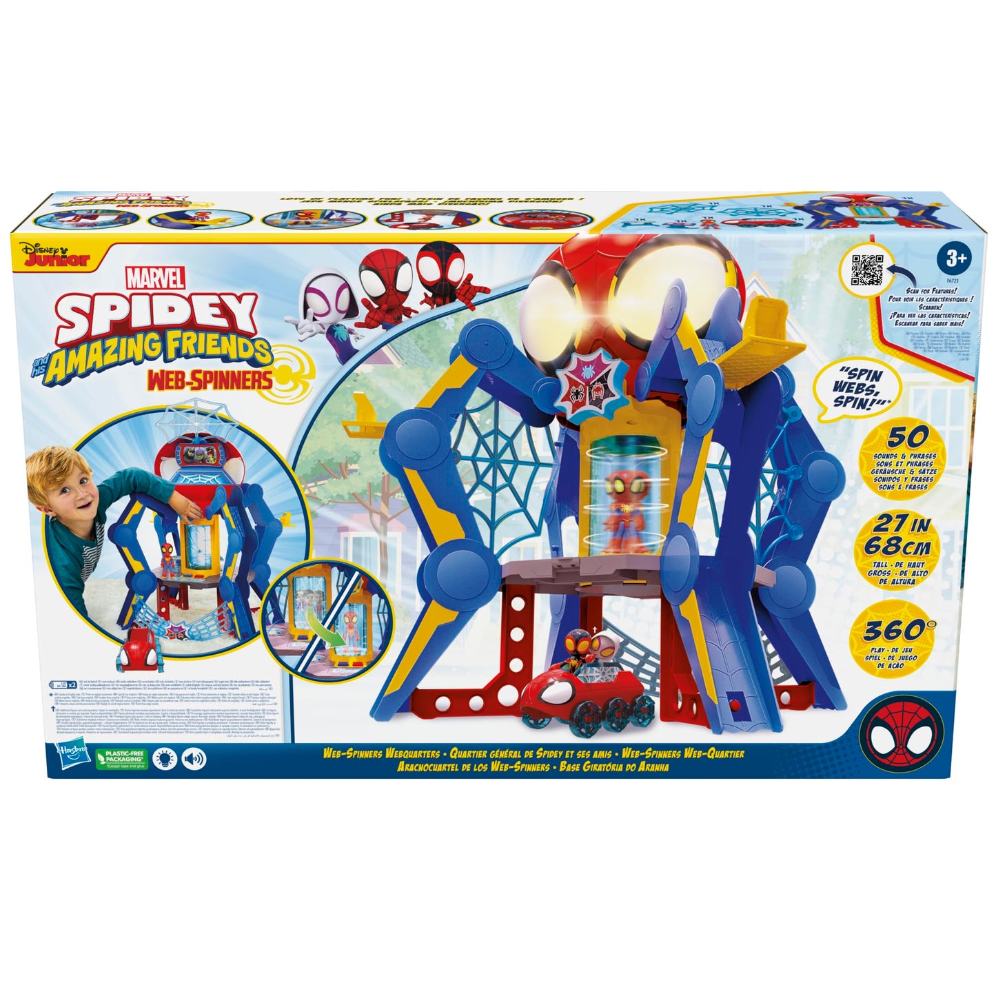 Spidey and His Amazing Friends Web-Spinners Web-Quarters Playset with Lights, Action Figure & Vehicle | Ages 3+