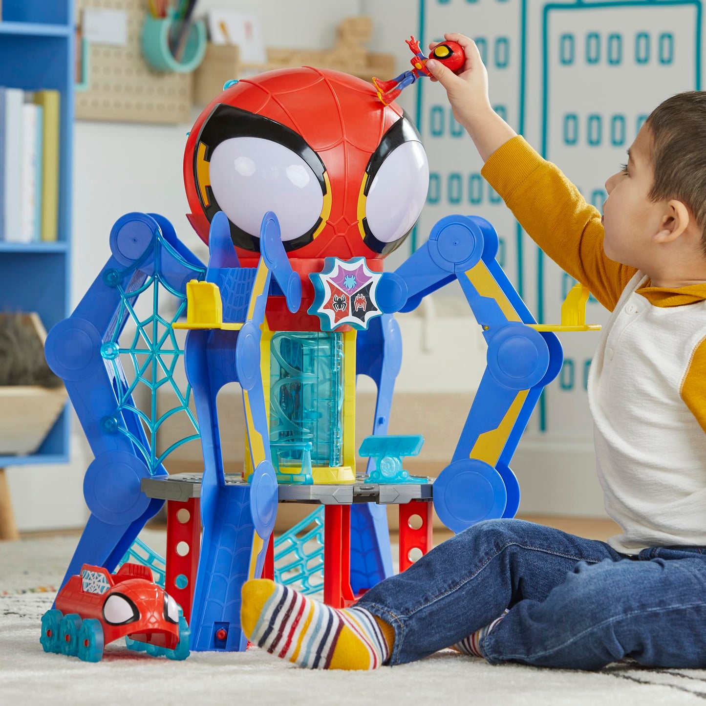 Spidey and His Amazing Friends Web-Spinners Web-Quarters Playset with Lights, Action Figure & Vehicle | Ages 3+