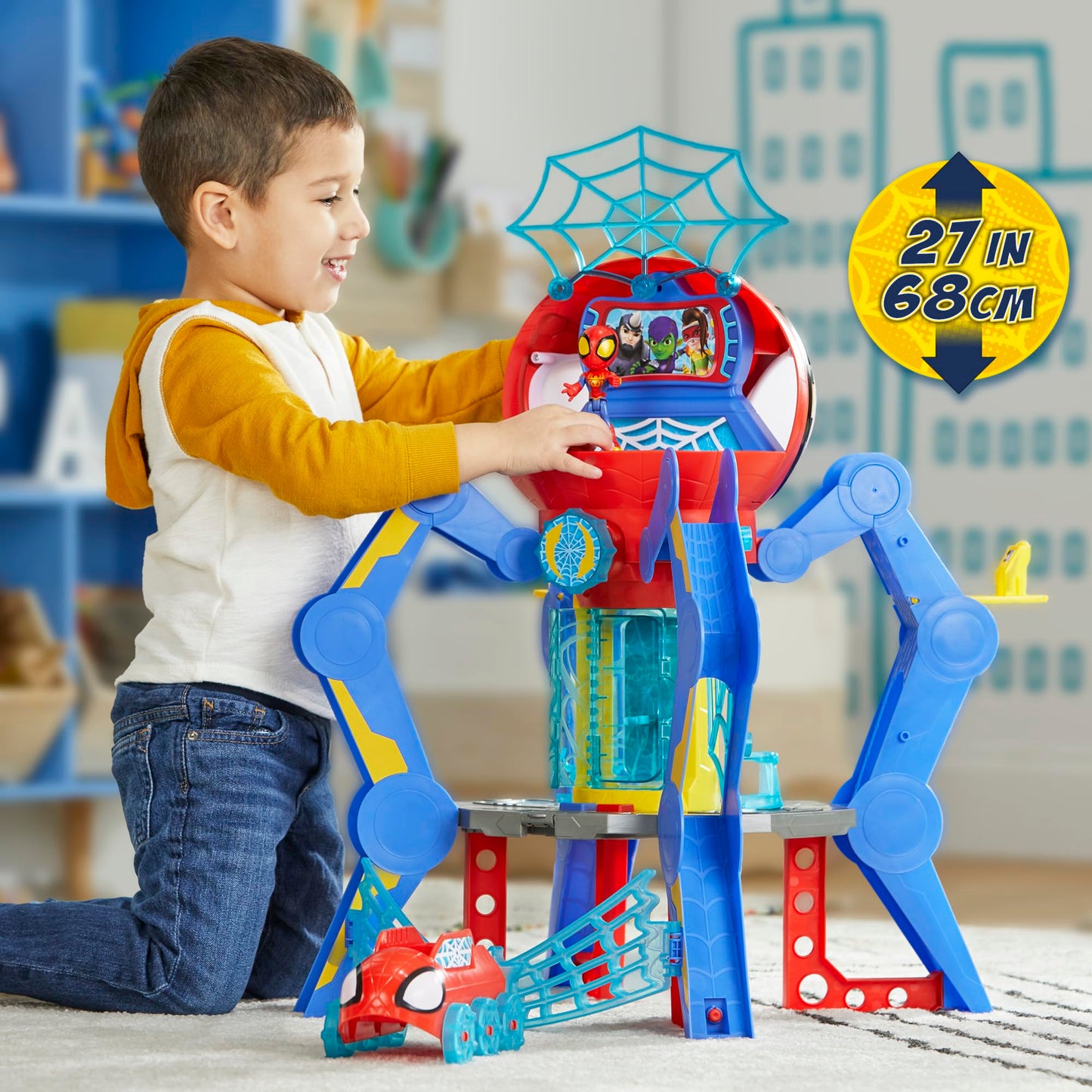 Spidey and His Amazing Friends Web-Spinners Web-Quarters Playset with Lights, Action Figure & Vehicle | Ages 3+
