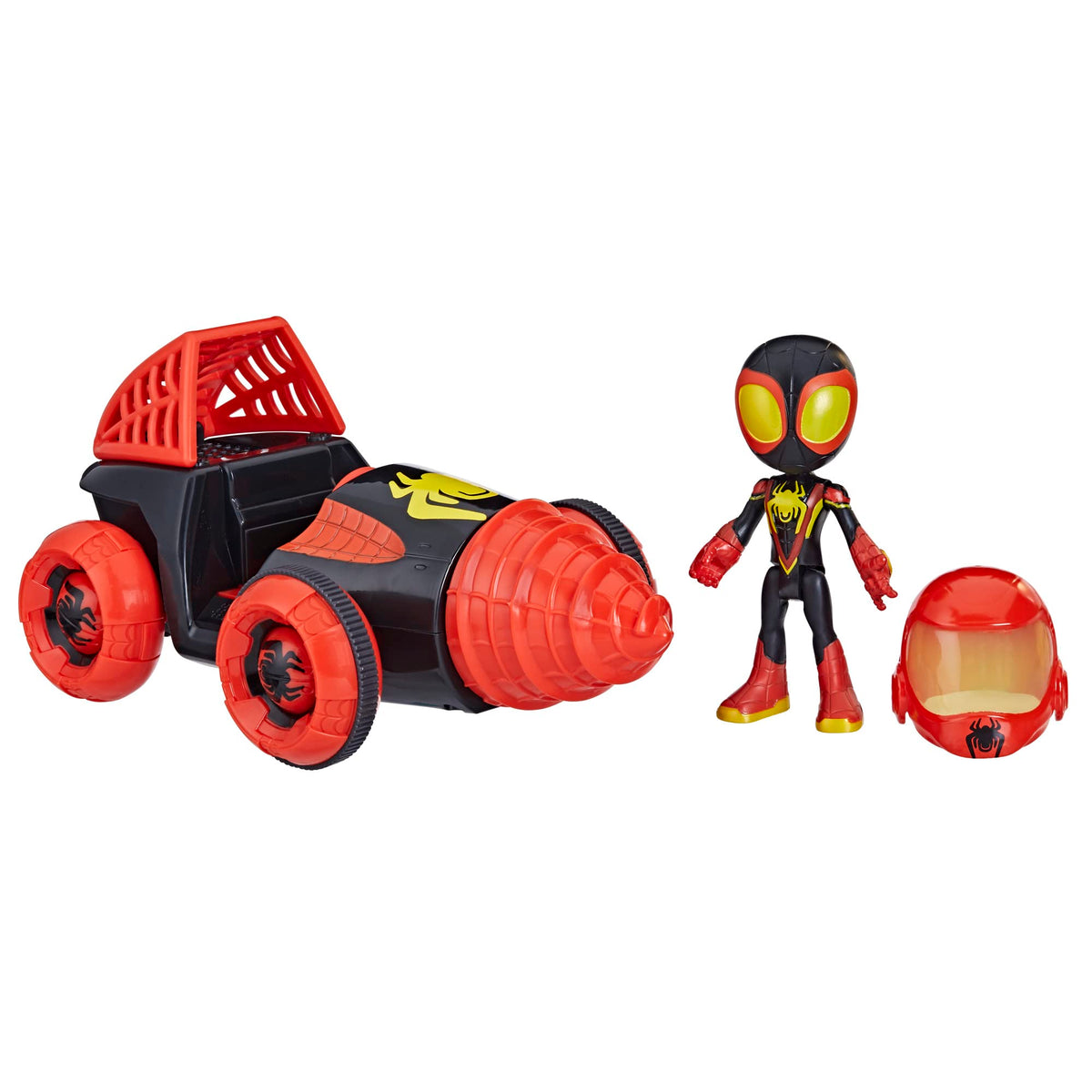 Spidey and His Amazing Friends Web-Spinners Miles Drill Spinner Car Playset – 4-Inch Figure & Accessory