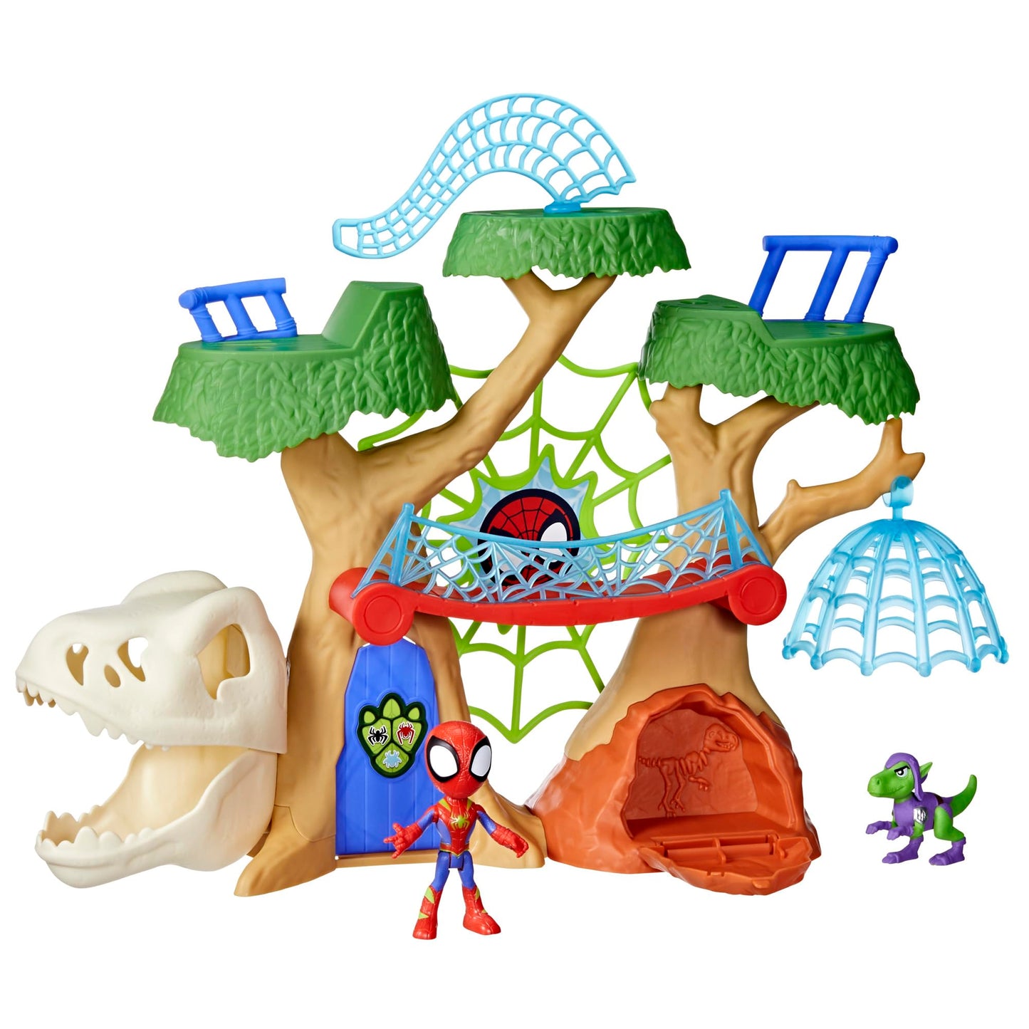 Spidey Dino-Webs Treehouse Playset – 4-Inch Spidey & Goblin Raptor, Ages 3+