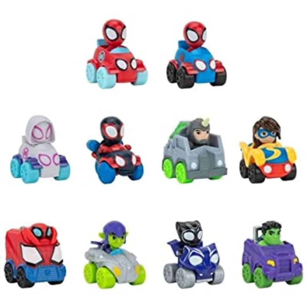 Spidey and His Amazing Friends 10-Pack Mini Vehicles | Ghost Spider, Miles Morales, Black Panther & More