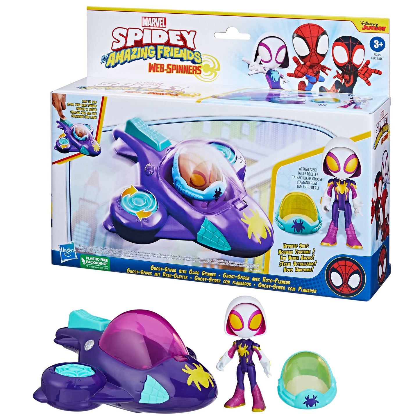 Spidey and His Amazing Friends Ghost-Spider Glide Spinner – 4-Inch Action Figure & Vehicle Playset