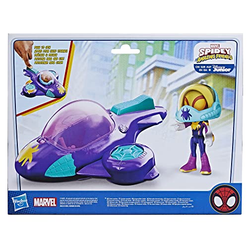 Spidey and His Amazing Friends Ghost-Spider Glide Spinner – 4-Inch Action Figure & Vehicle Playset