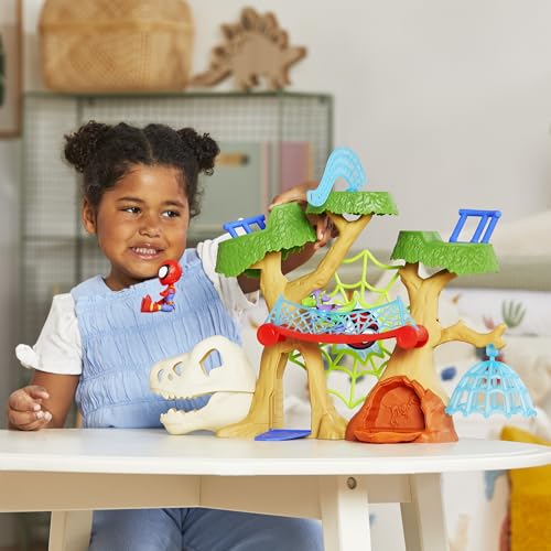 Spidey Dino-Webs Treehouse Playset – 4-Inch Spidey & Goblin Raptor, Ages 3+