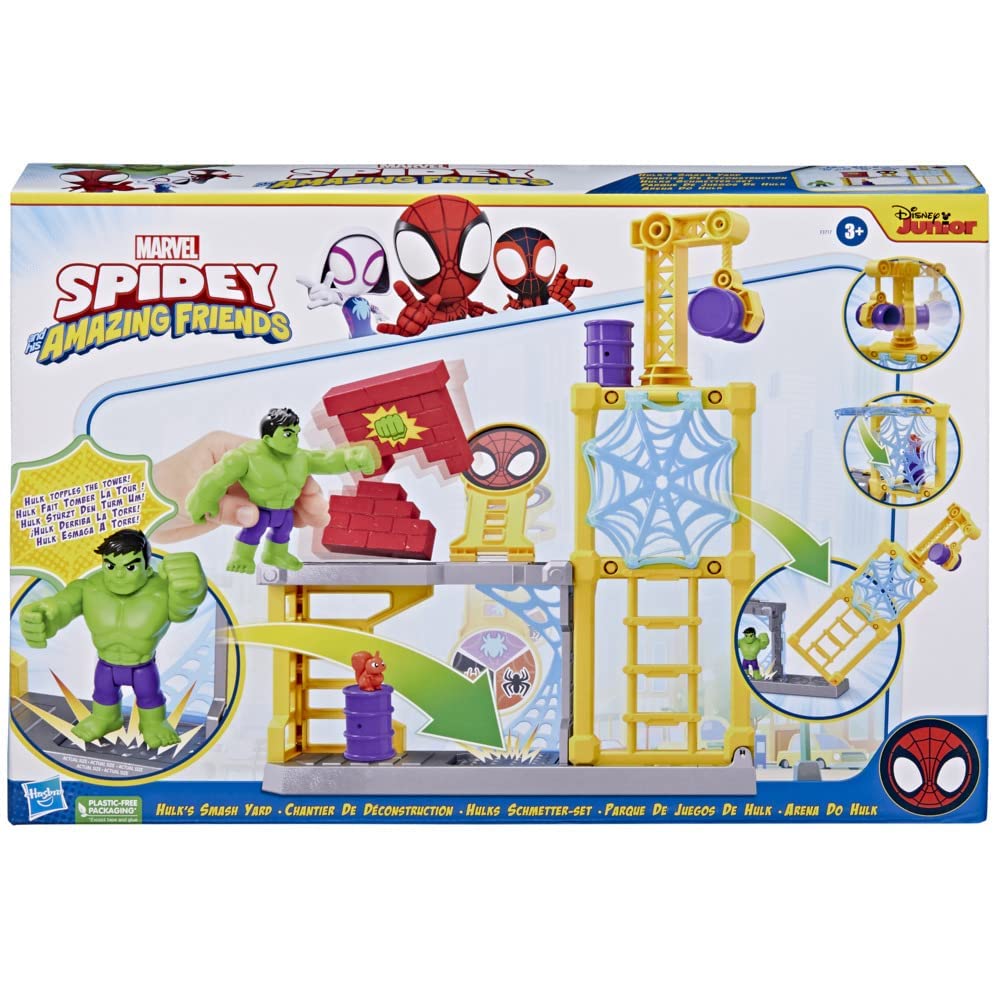 Spidey and His Amazing Friends Hulk’s Smash Yard Playset – Topple Tower & Smash Wall (Ages 3+)