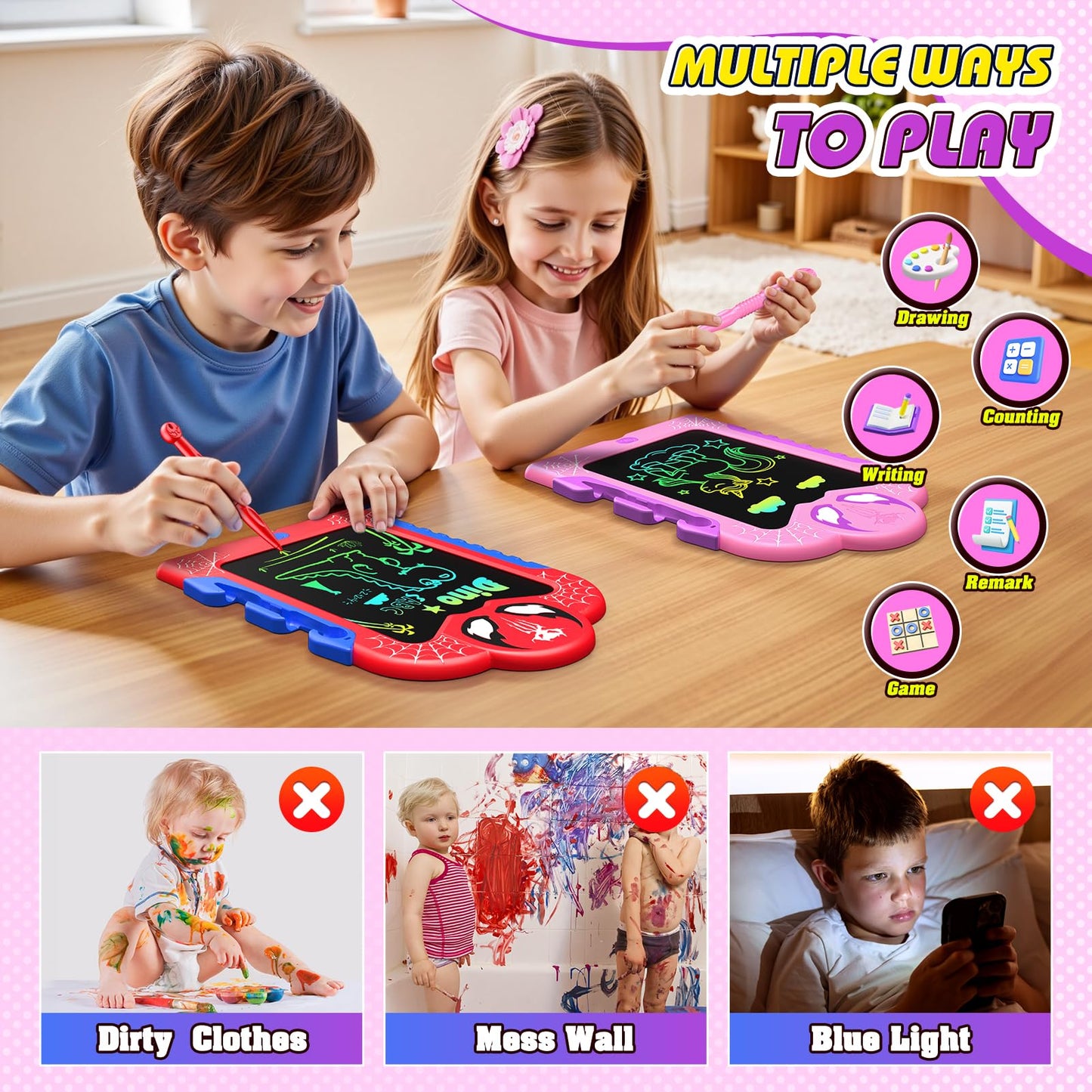 Spidolapse 2-Pack LCD Doodle Boards for Kids – 8.5-Inch Writing Tablets, Travel-Friendly