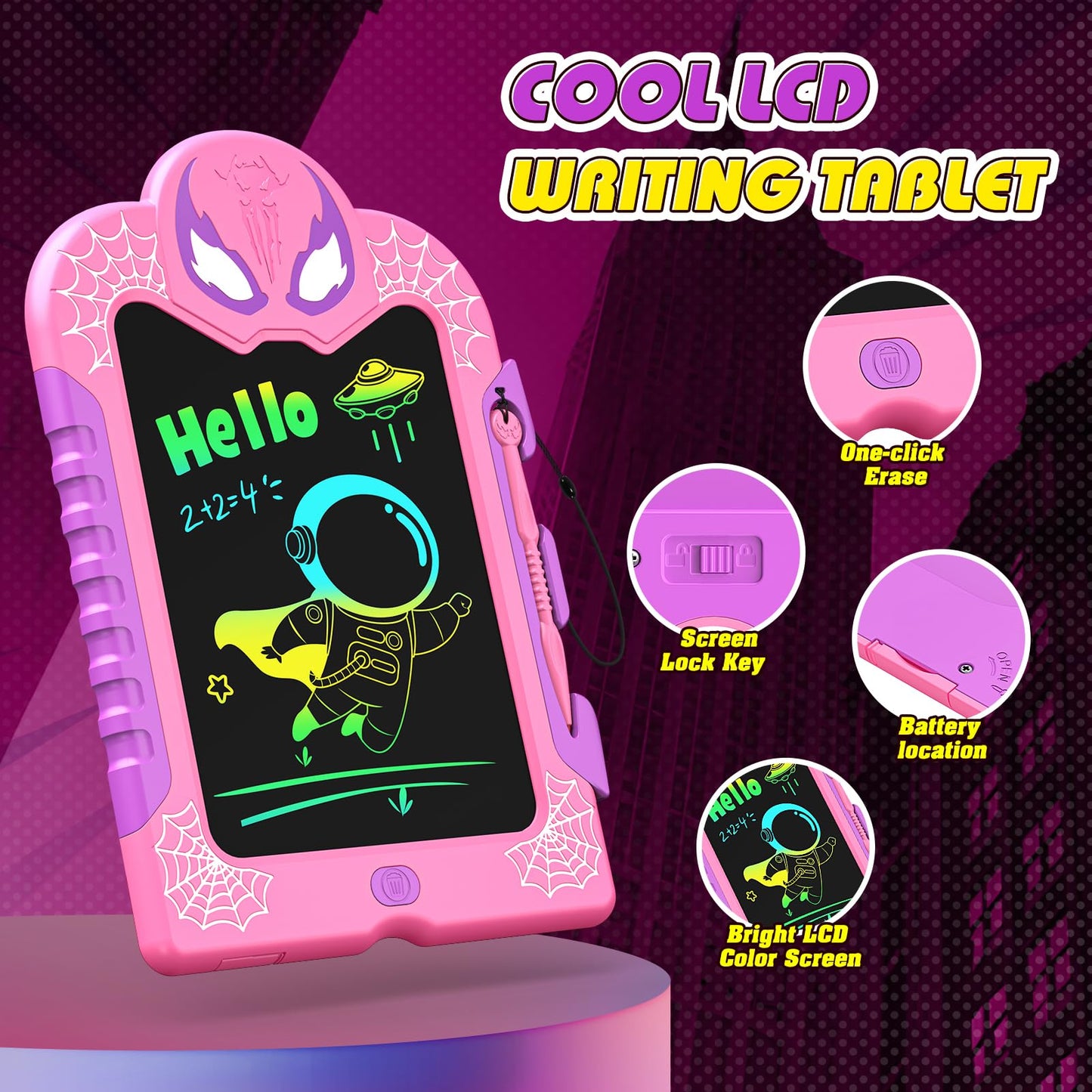 Spidolapse 2-Pack LCD Doodle Boards for Kids – 8.5-Inch Writing Tablets, Travel-Friendly