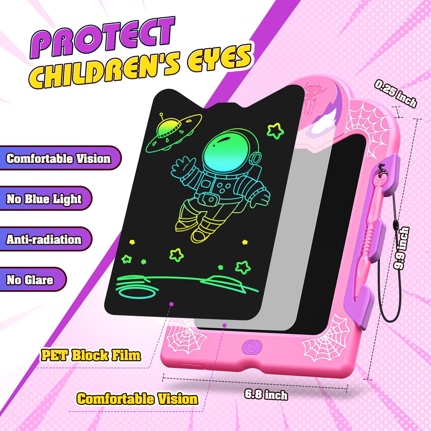 Spidolapse 2-Pack LCD Doodle Boards for Kids – 8.5-Inch Writing Tablets, Travel-Friendly