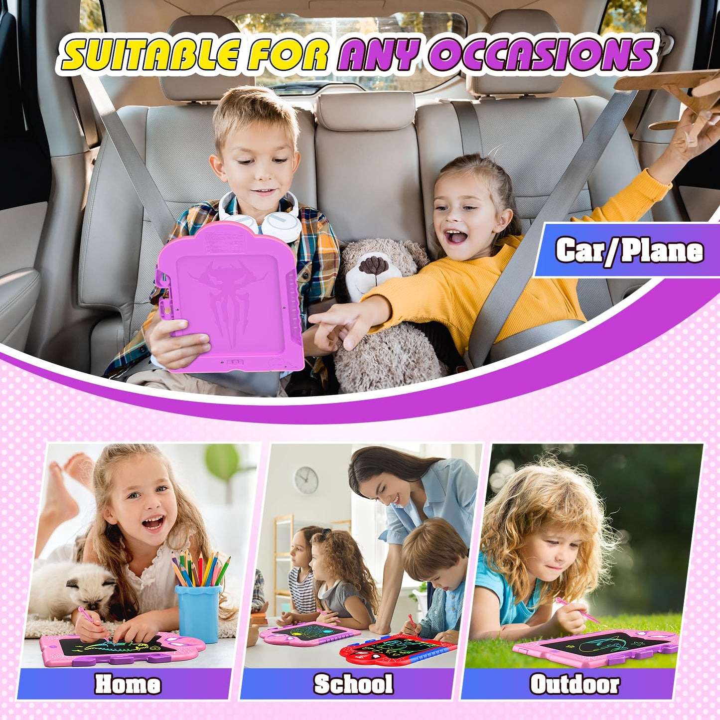 Spidolapse 2-Pack LCD Doodle Boards for Kids – 8.5-Inch Writing Tablets, Travel-Friendly