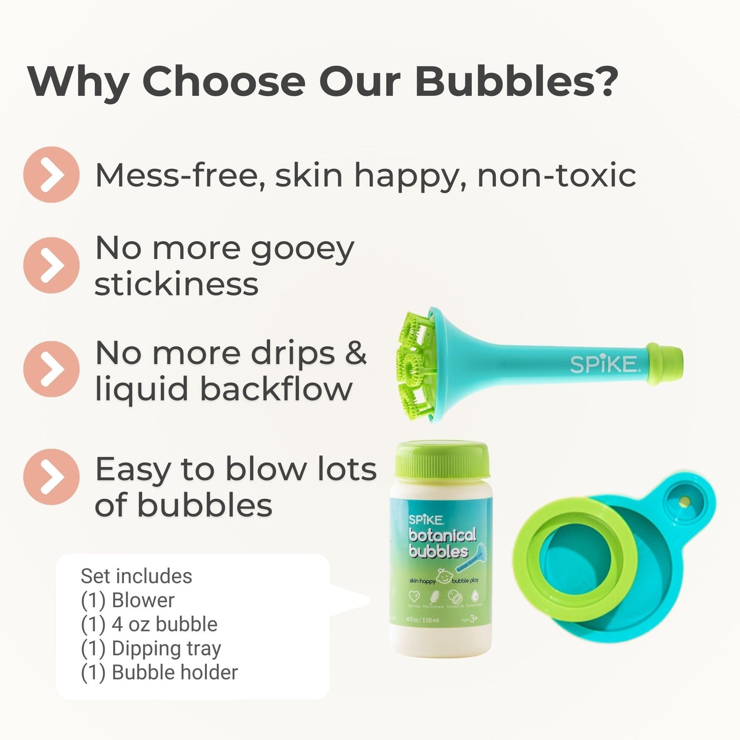 SPIKE Innobaby Bubble Blower Aqua – Mess-Free Botanical Bubbles & Dipping Tray
