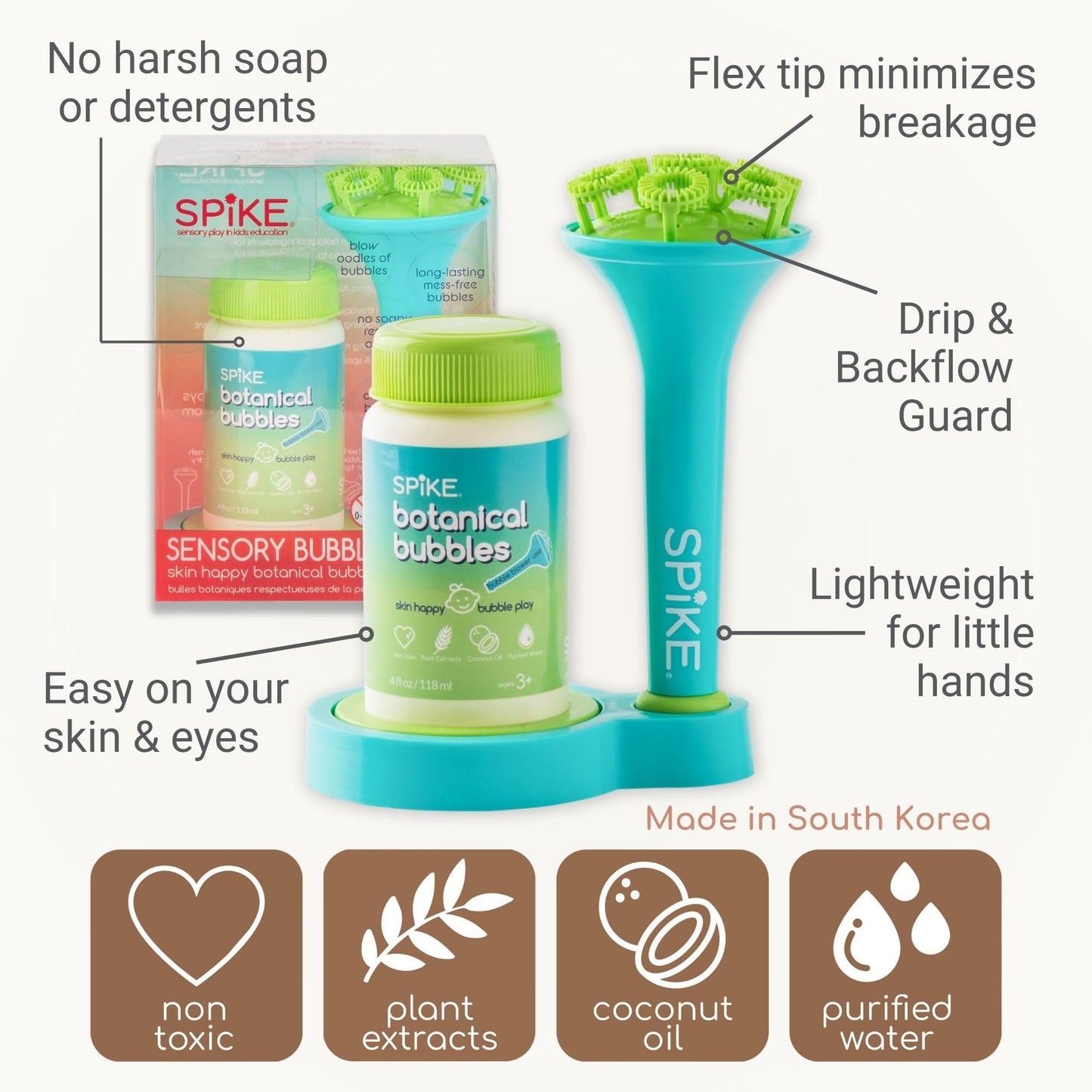 SPIKE Innobaby Bubble Blower Aqua – Mess-Free Botanical Bubbles & Dipping Tray