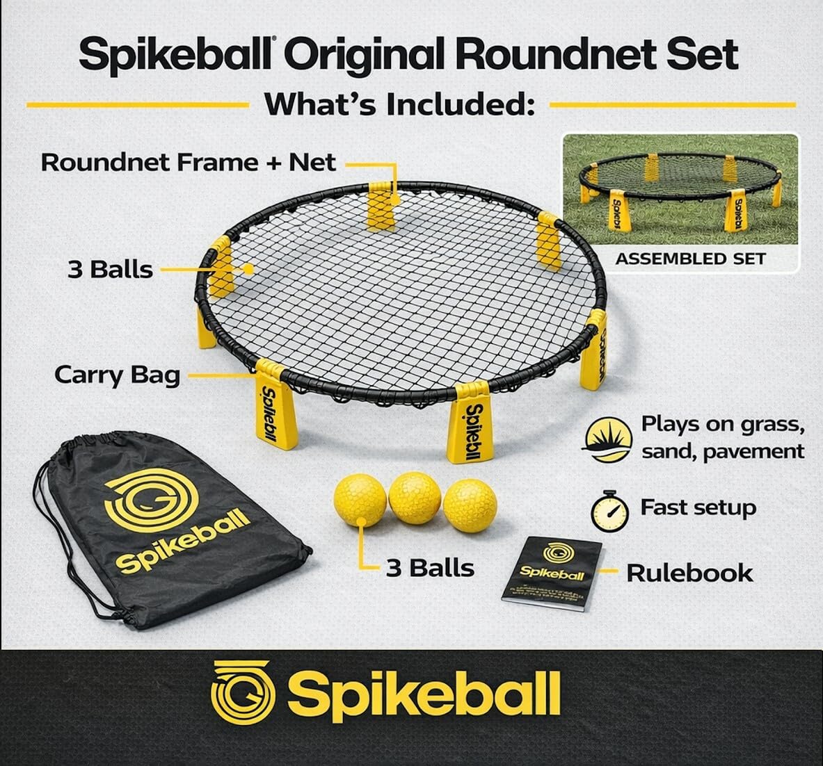 Spikeball 3-Ball Original Roundnet Game Set — Net, 3 Balls, Bag