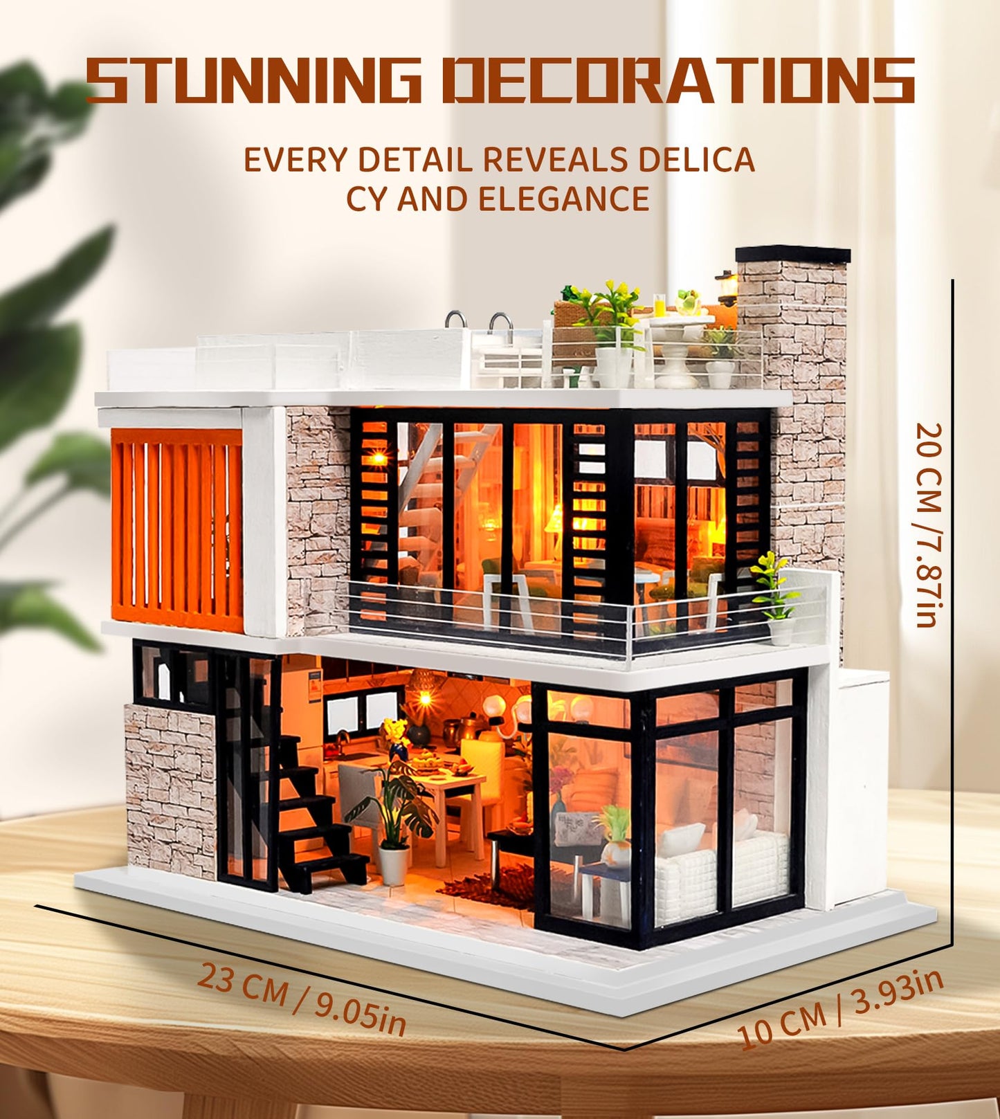 Spilay Florence Dollhouse Miniature Kit – 1:24 Modern Villa with Music Box