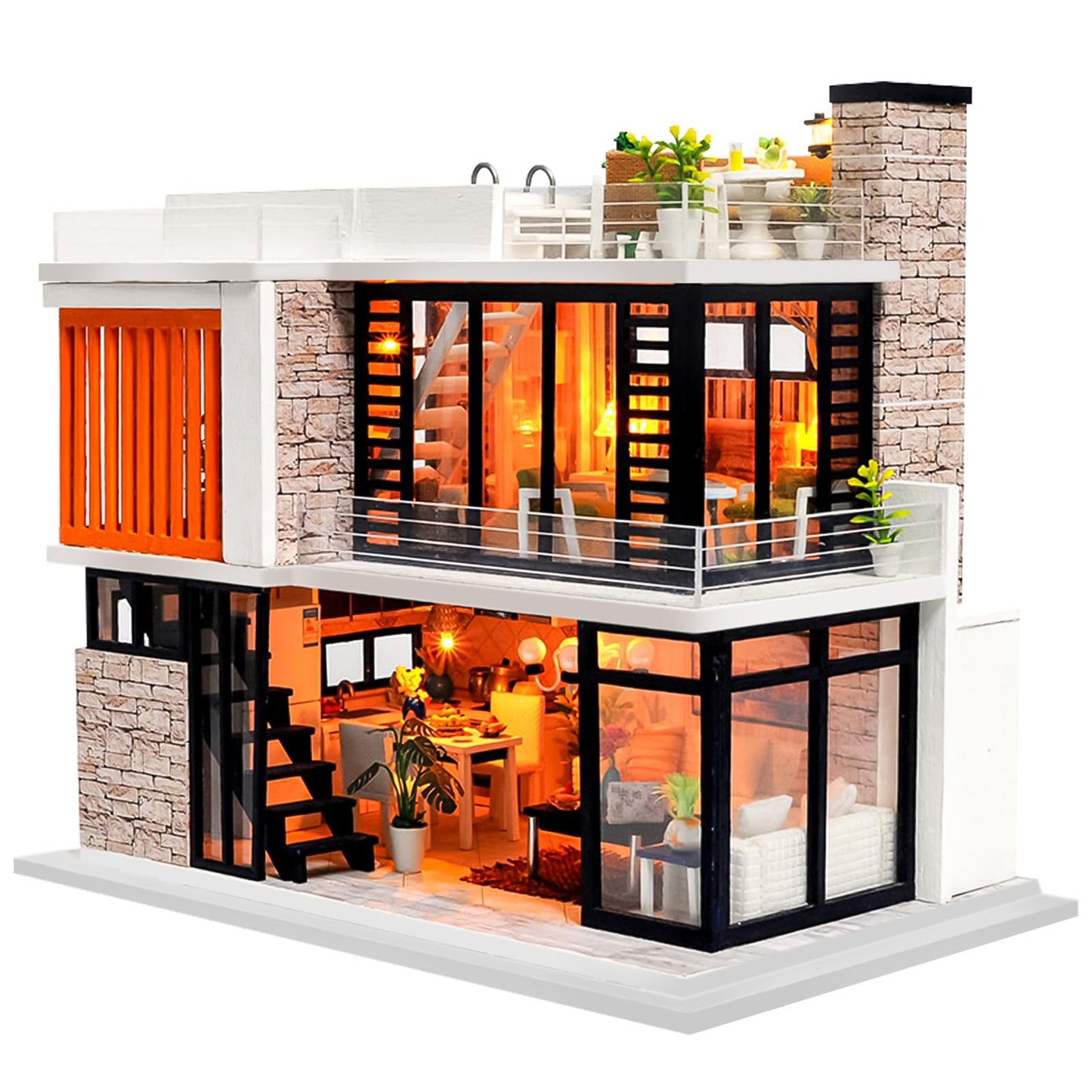 Spilay Florence Dollhouse Miniature Kit – 1:24 Modern Villa with Music Box