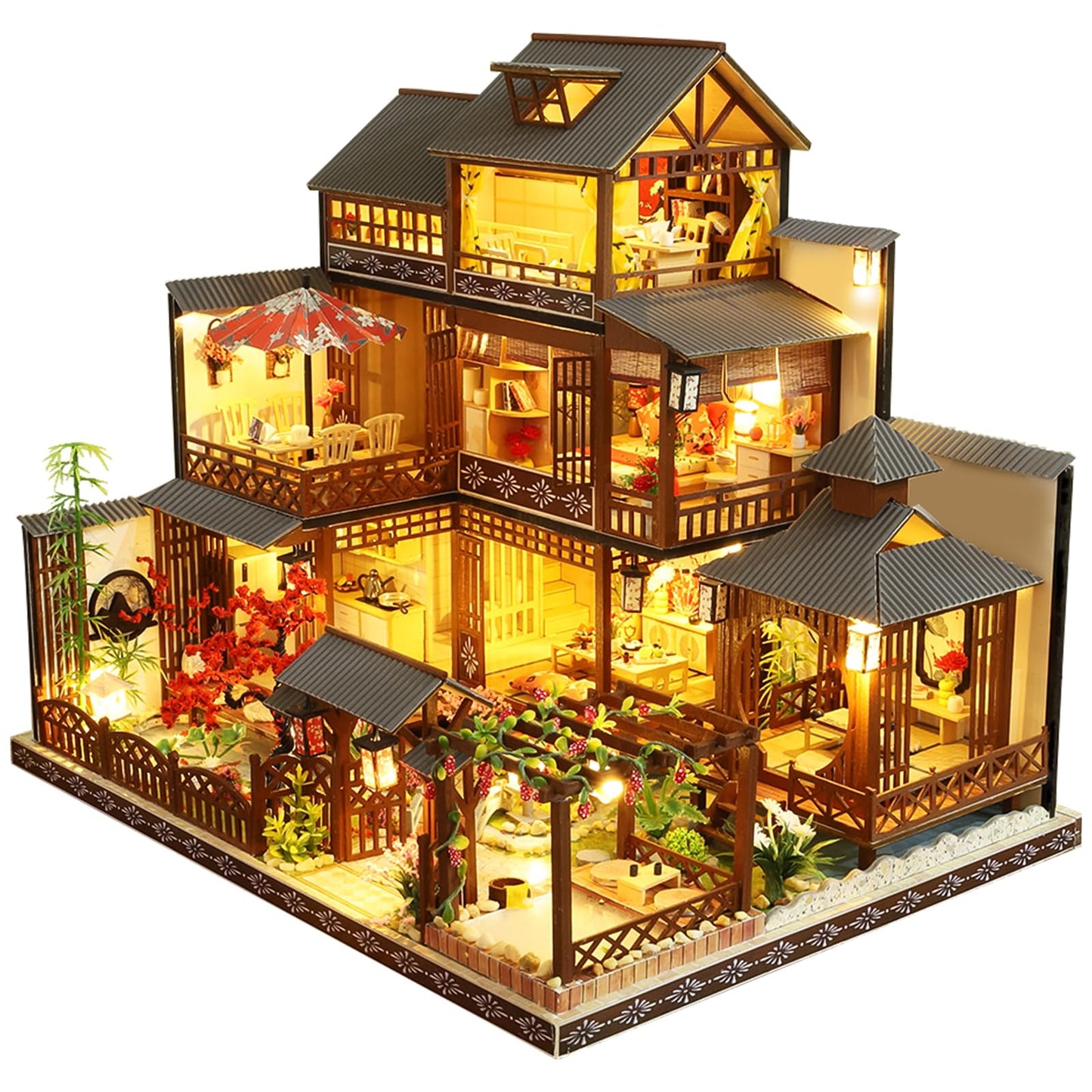 Spilay Yaquan Courtyard DIY Dollhouse Kit — 1:24 Scale with LED & Music Box