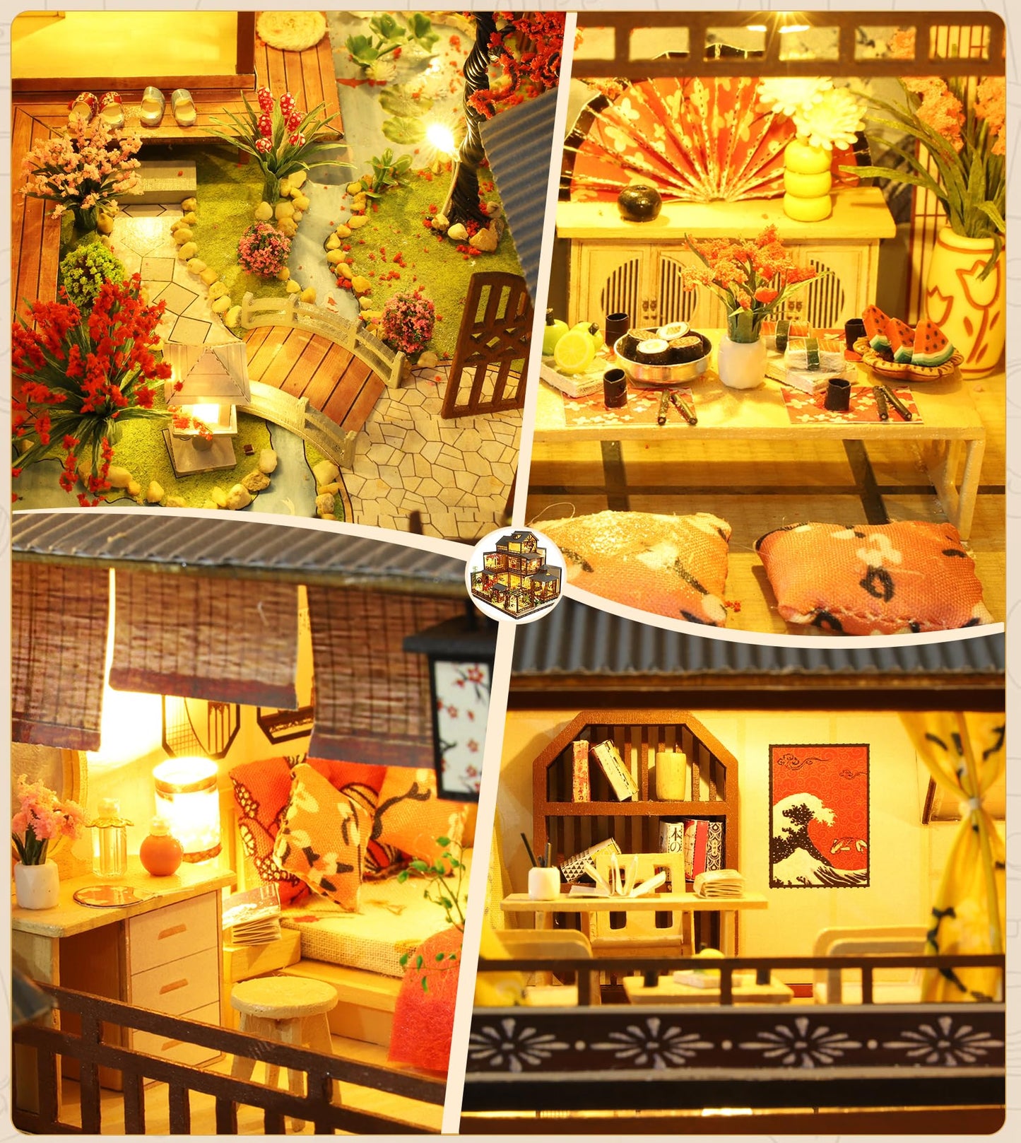 Spilay Yaquan Courtyard DIY Dollhouse Kit — 1:24 Scale with LED & Music Box