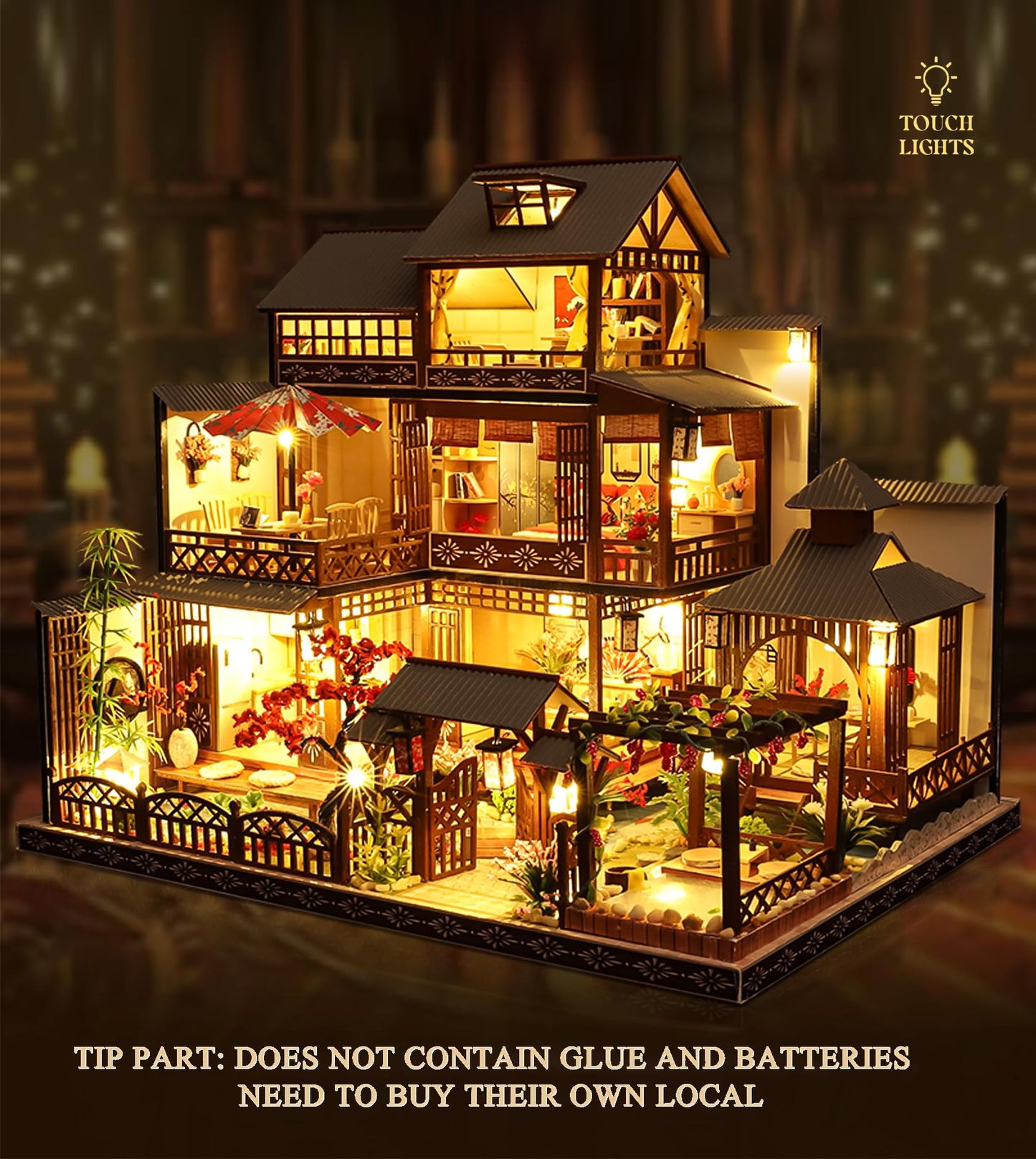 Spilay Yaquan Courtyard DIY Dollhouse Kit — 1:24 Scale with LED & Music Box