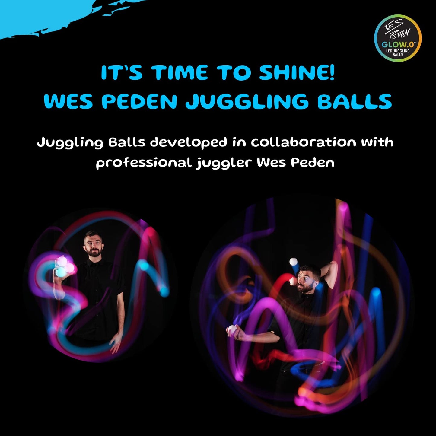 SPIN BALLS LED Juggling Glow Balls – Wes Peden Glow.0, 20 Color Modes, USB-C (Set of 3)