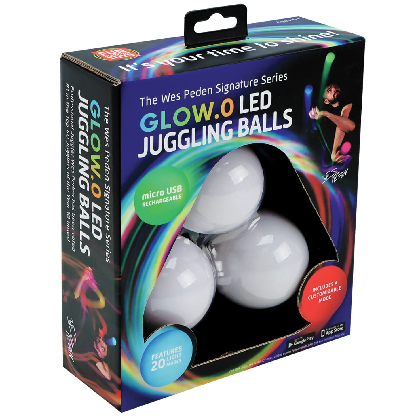 SPIN BALLS LED Juggling Glow Balls – Wes Peden Glow.0, 20 Color Modes, USB-C (Set of 3)