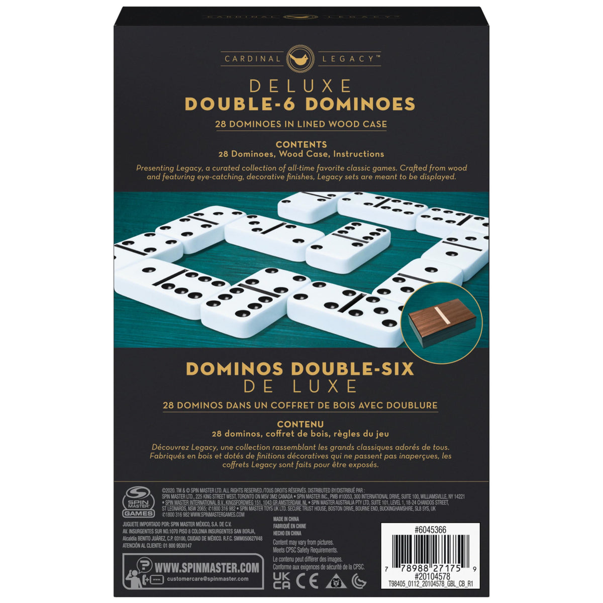 Spin Master Games Cardinal Legacy Deluxe Double-6 Dominoes – 28 Dominoes in a Lined Wooden Case