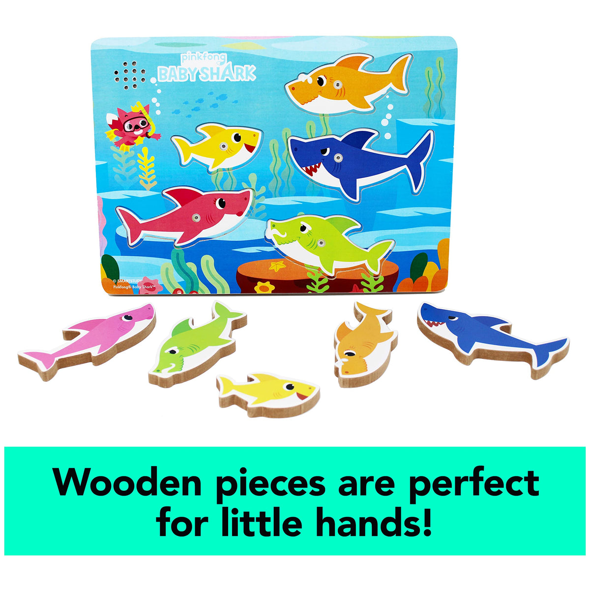 Spin Master Games Pinkfong Baby Shark Musical Wooden Puzzle – 5-Piece Toddler Toy for Ages 2+