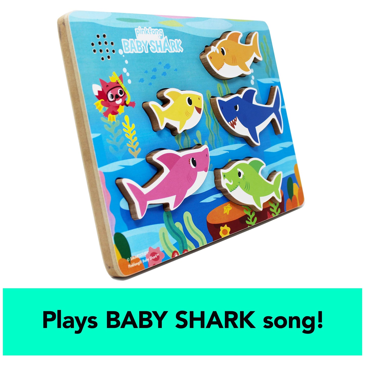 Spin Master Games Pinkfong Baby Shark Musical Wooden Puzzle – 5-Piece Toddler Toy for Ages 2+