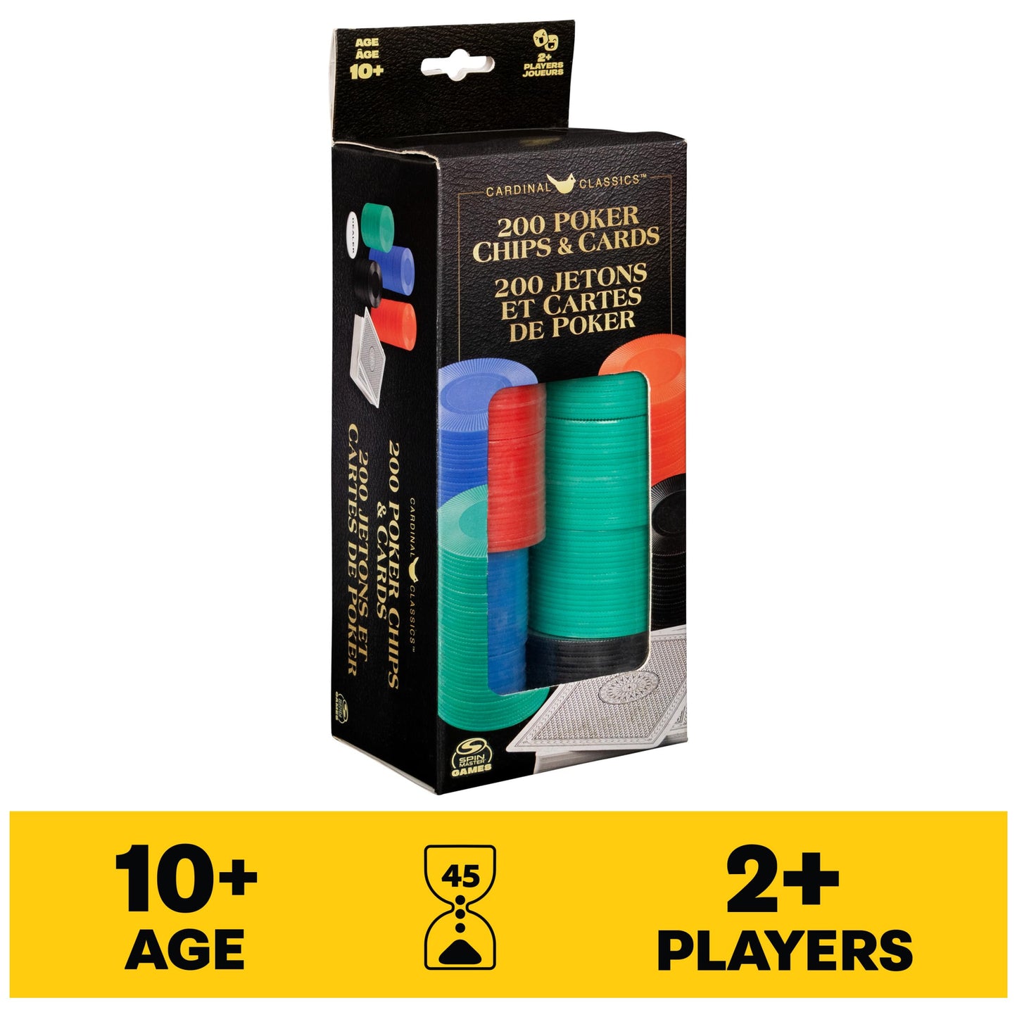 Spin Master Games Cardinal Classics: 200 Poker Chips Set + Deck for Texas Hold’em – Adults & Kids 10+
