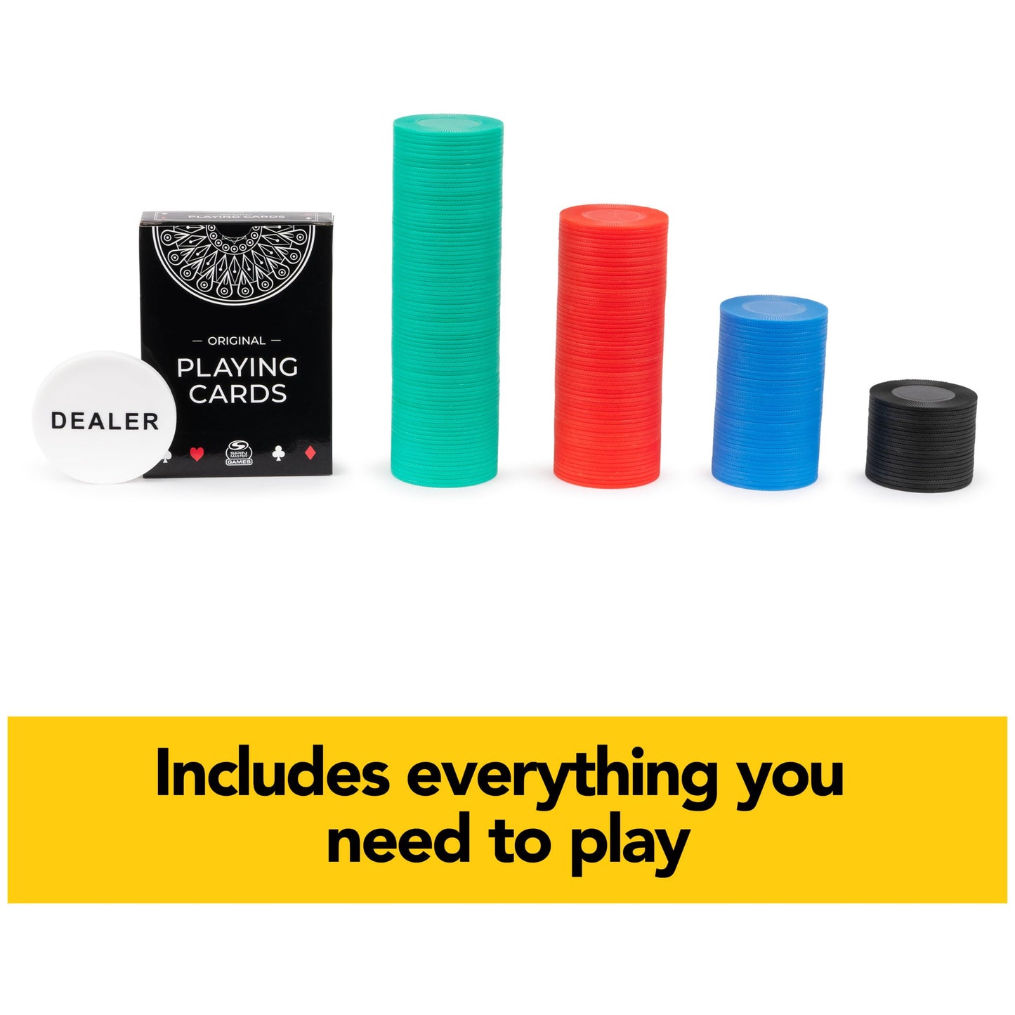 Spin Master Games Cardinal Classics: 200 Poker Chips Set + Deck for Texas Hold’em – Adults & Kids 10+